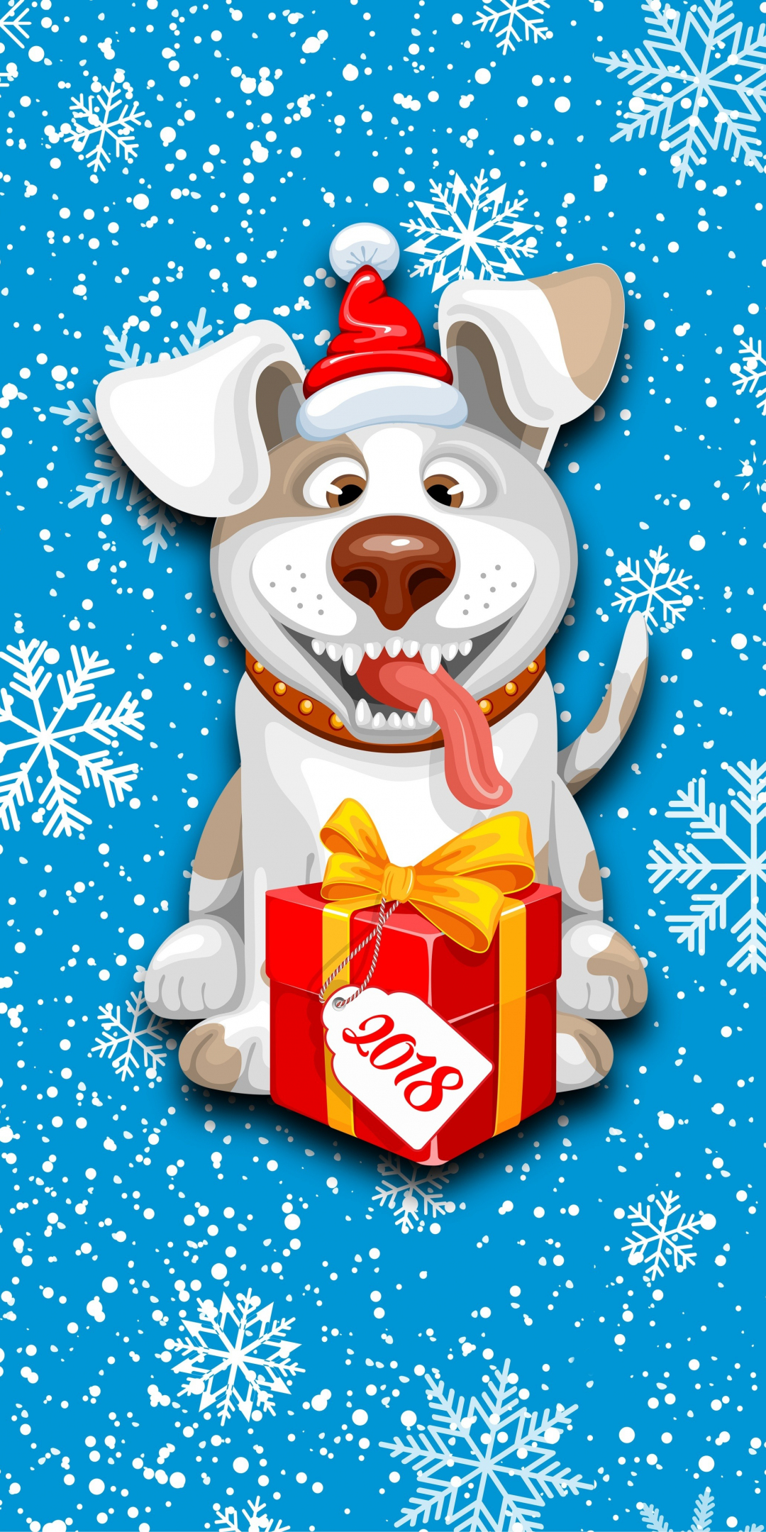 2018, happy new year, dog, gift box, Christmas, 1080x2160 wallpaper