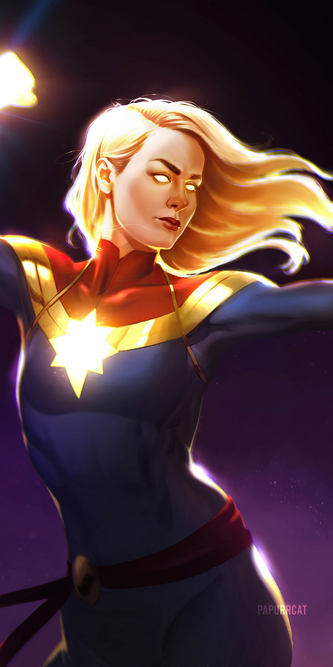 Captain Marvel, beautiful superhero, artwork, 1080x2160 wallpaper