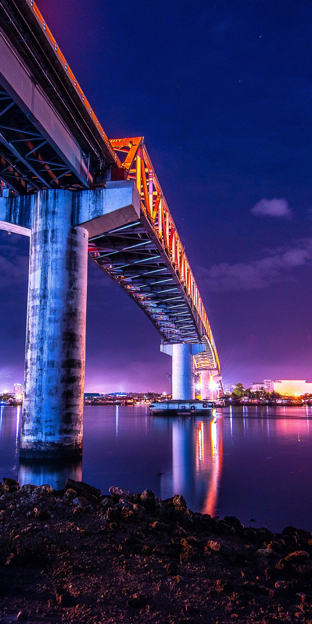 A bridge of Philippines, coast, night, 1080x2160 wallpaper