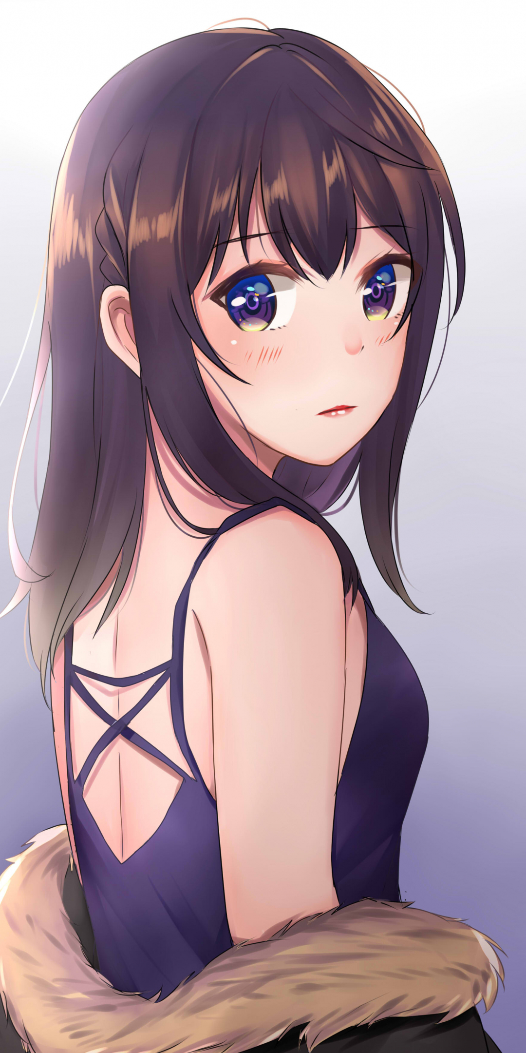 Original, anime girl, turning back, blue eyes, 1080x2160 wallpaper