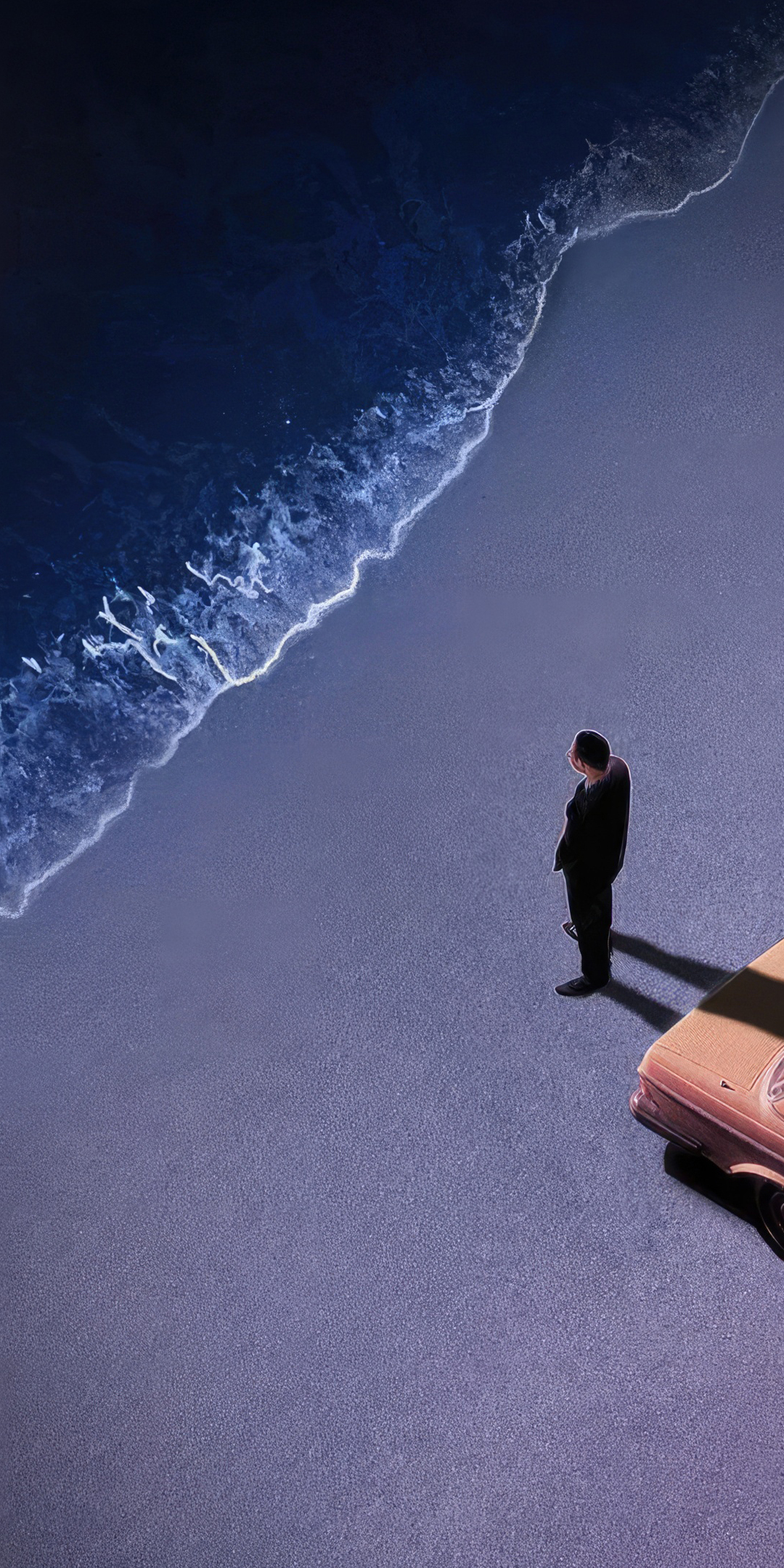 Lonely at night at the beach, car and man, art , 1080x2160 wallpaper