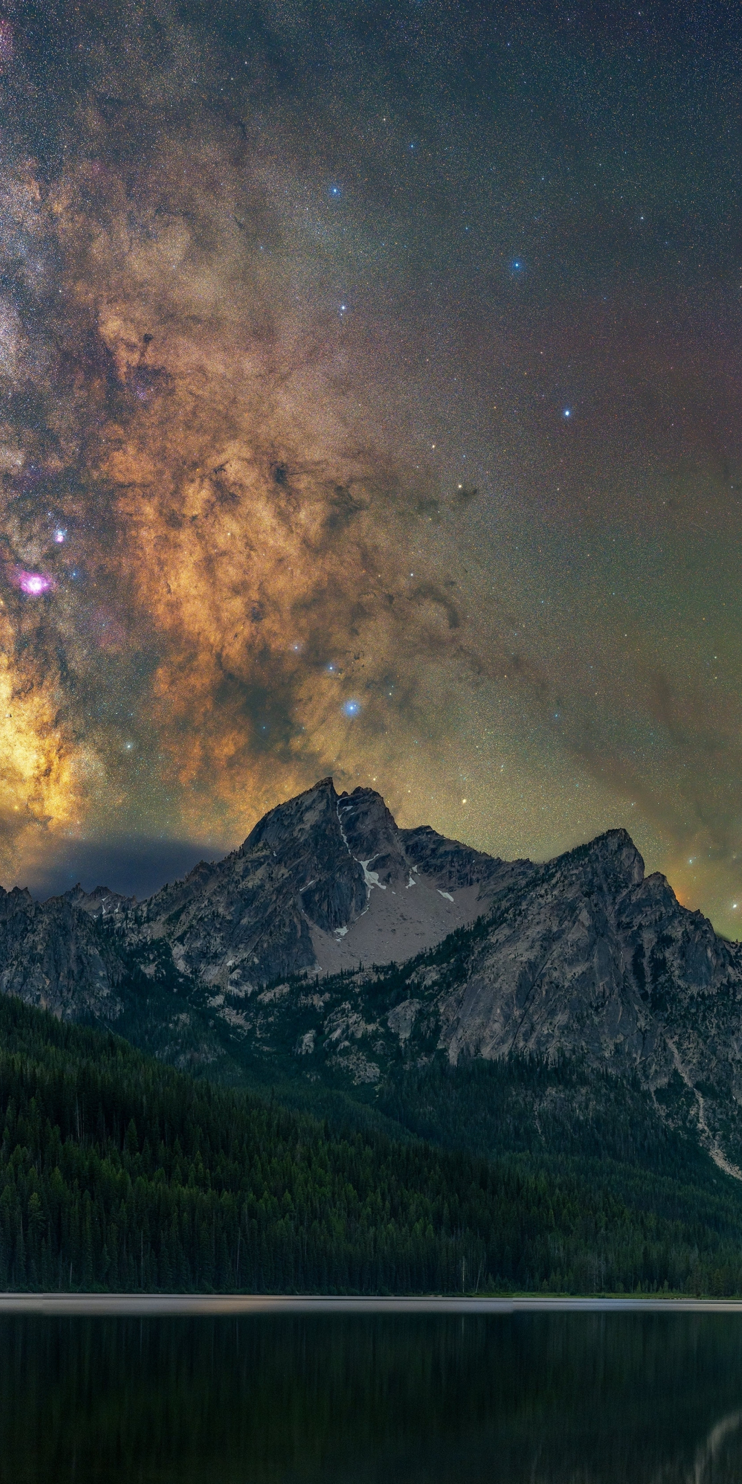 Milky way over mountains, lake, night, nature, 1080x2160 wallpaper