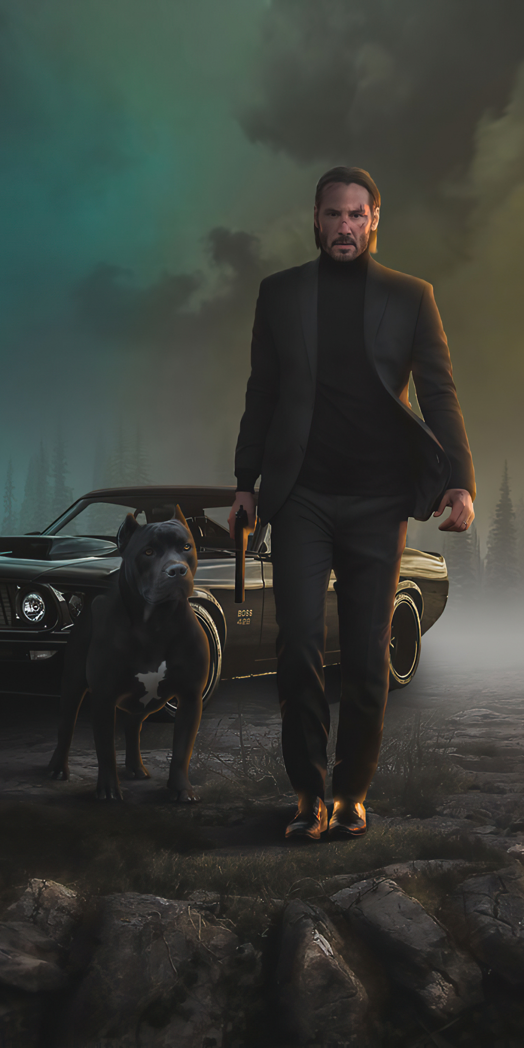2020, John Wick and dog, movie art, 1080x2160 wallpaper