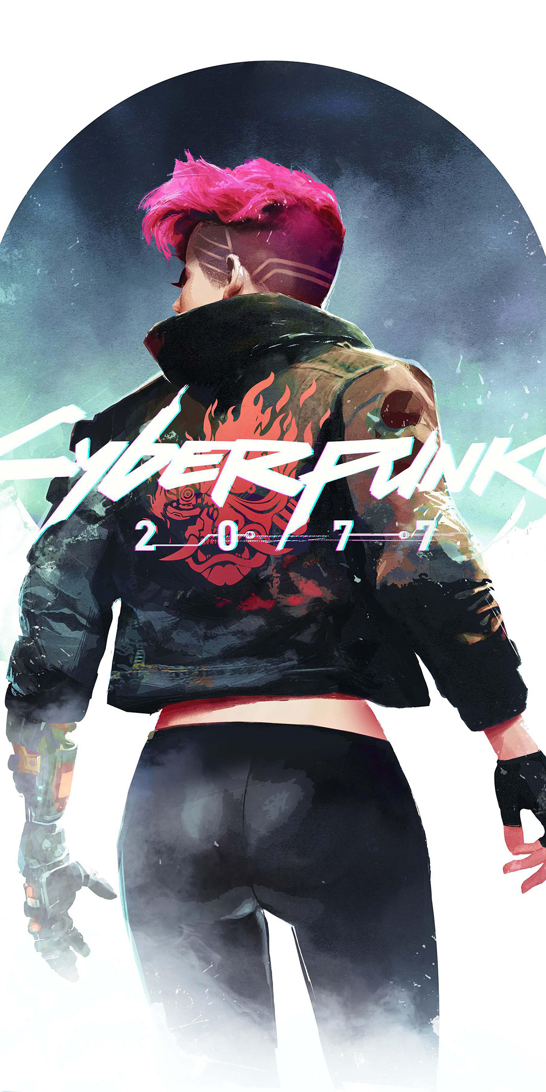 Minimal, Cyberpunk 2077, pink hair girl, fan art, 1080x2160 wallpaper