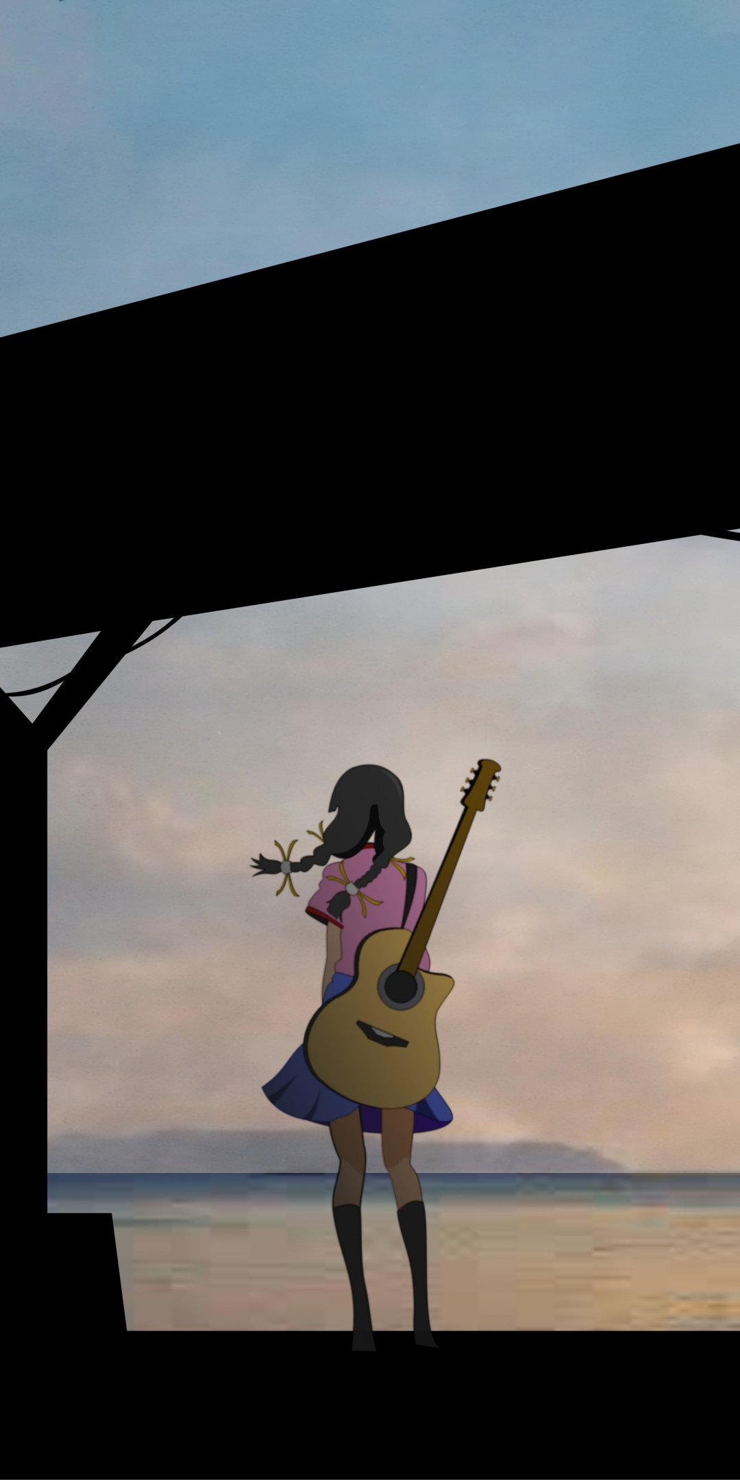 Anime girl, minimal, Tsubasa Hanekawa, sunset, outdoor, 1080x2160 wallpaper