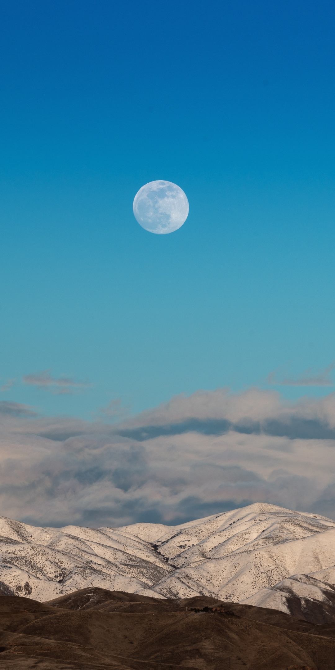 Download 1080x2160 Wallpaper Moon Blue Sky Landscape Hills Clouds