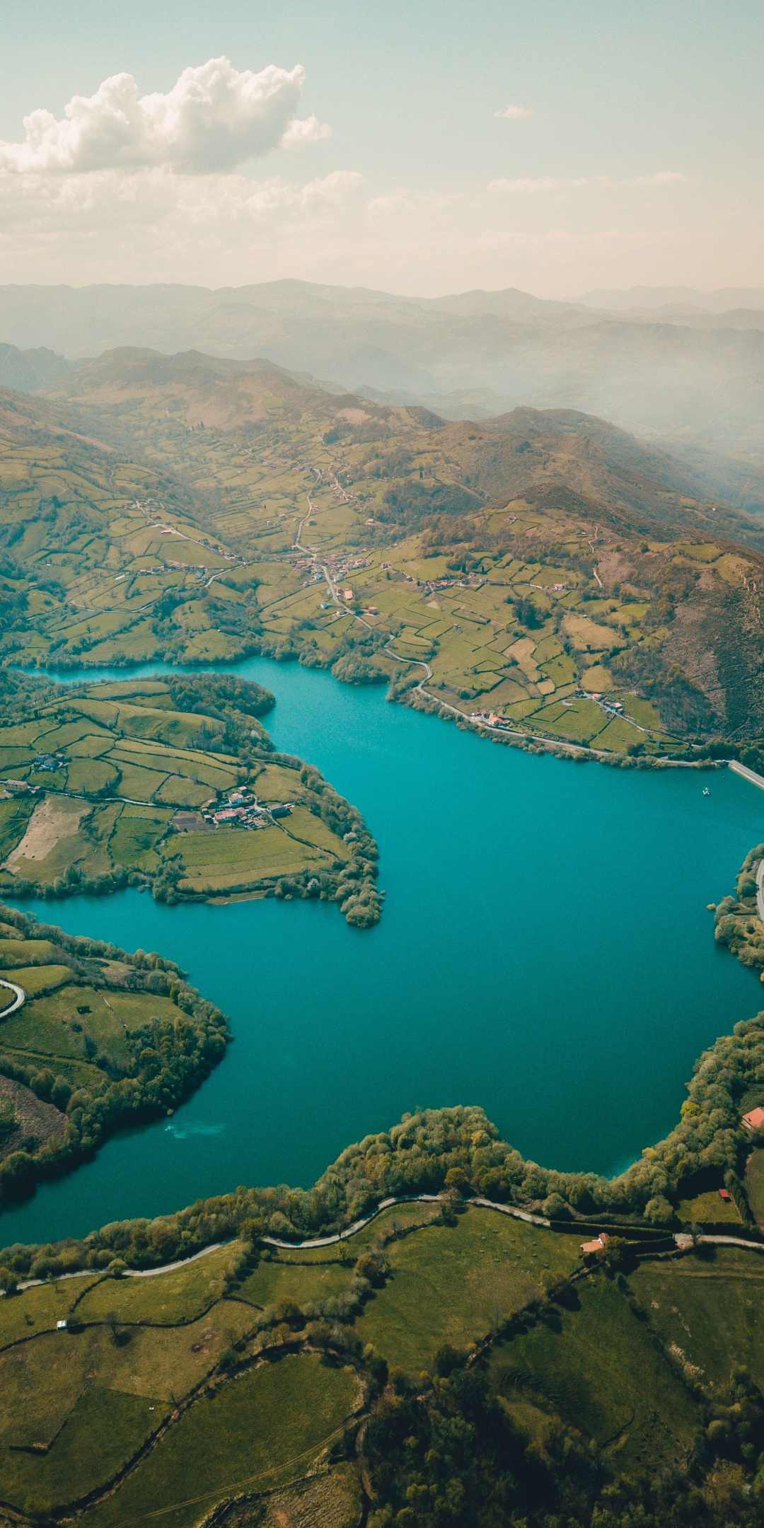 Spain, Alfilorios Reservoir, mountains, aerial view, 1080x2160 wallpaper