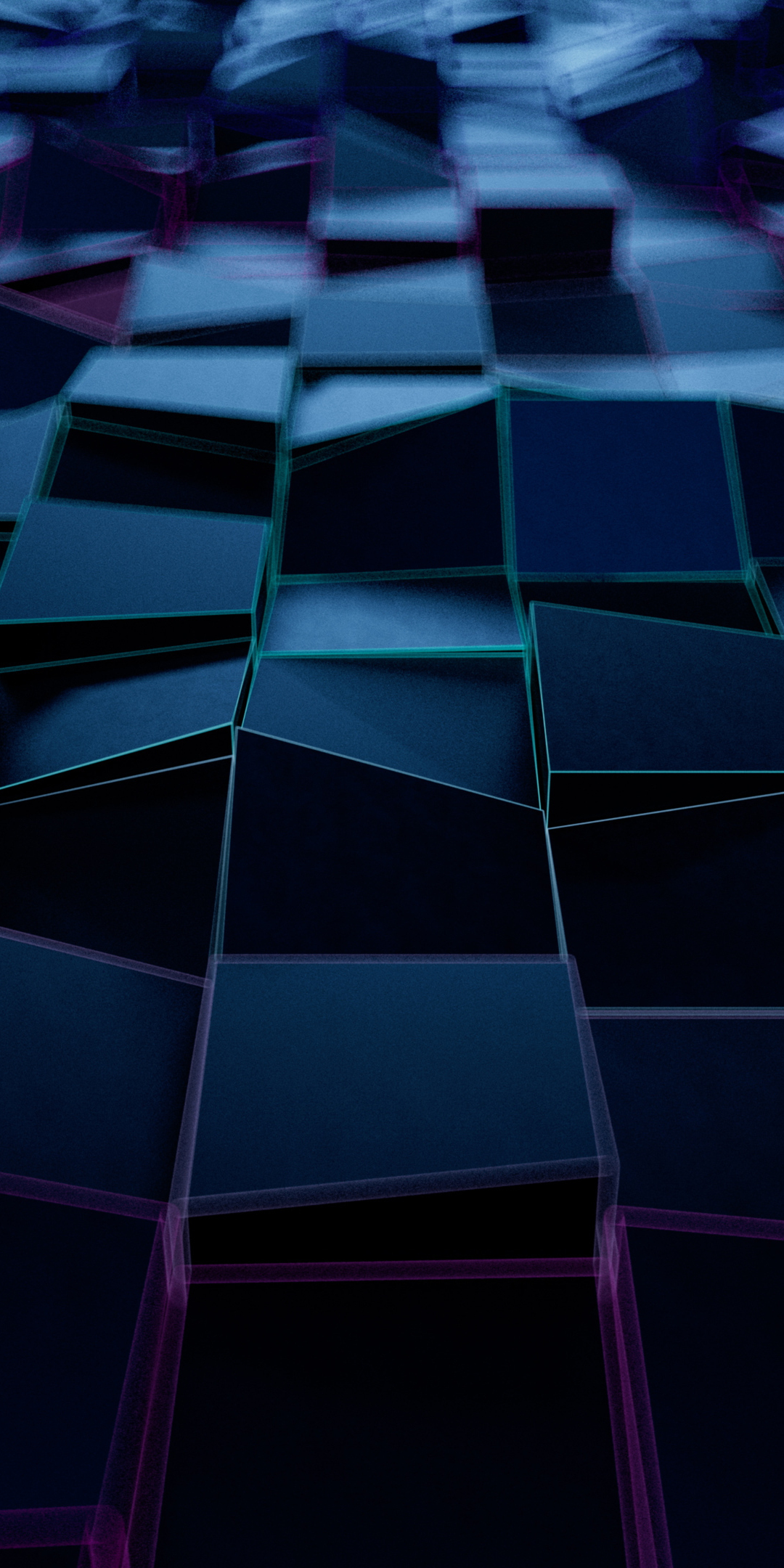Abstract, dark cubical surface, glowing edges, 1080x2160 wallpaper