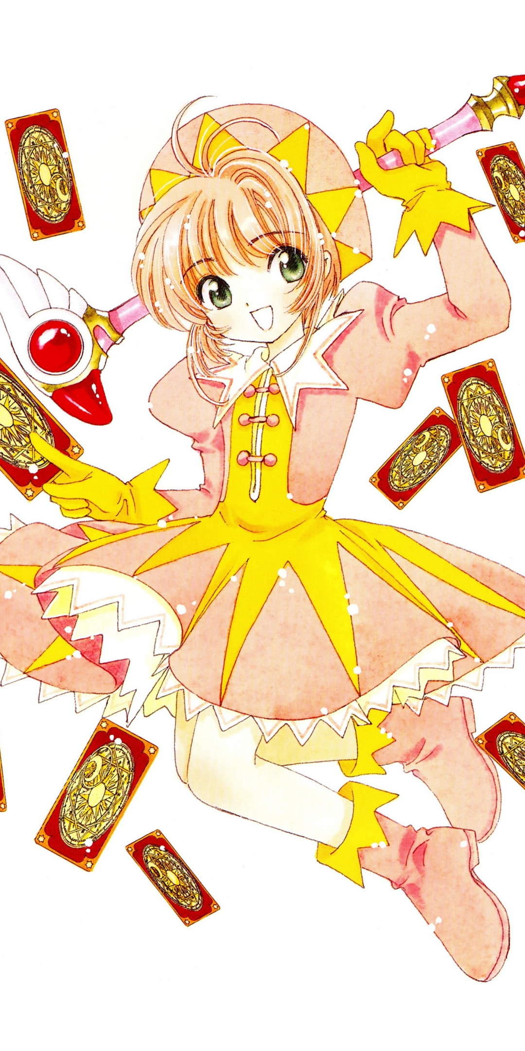 Minimal, happy Sakura Kinomoto, anime girl, 1080x2160 wallpaper