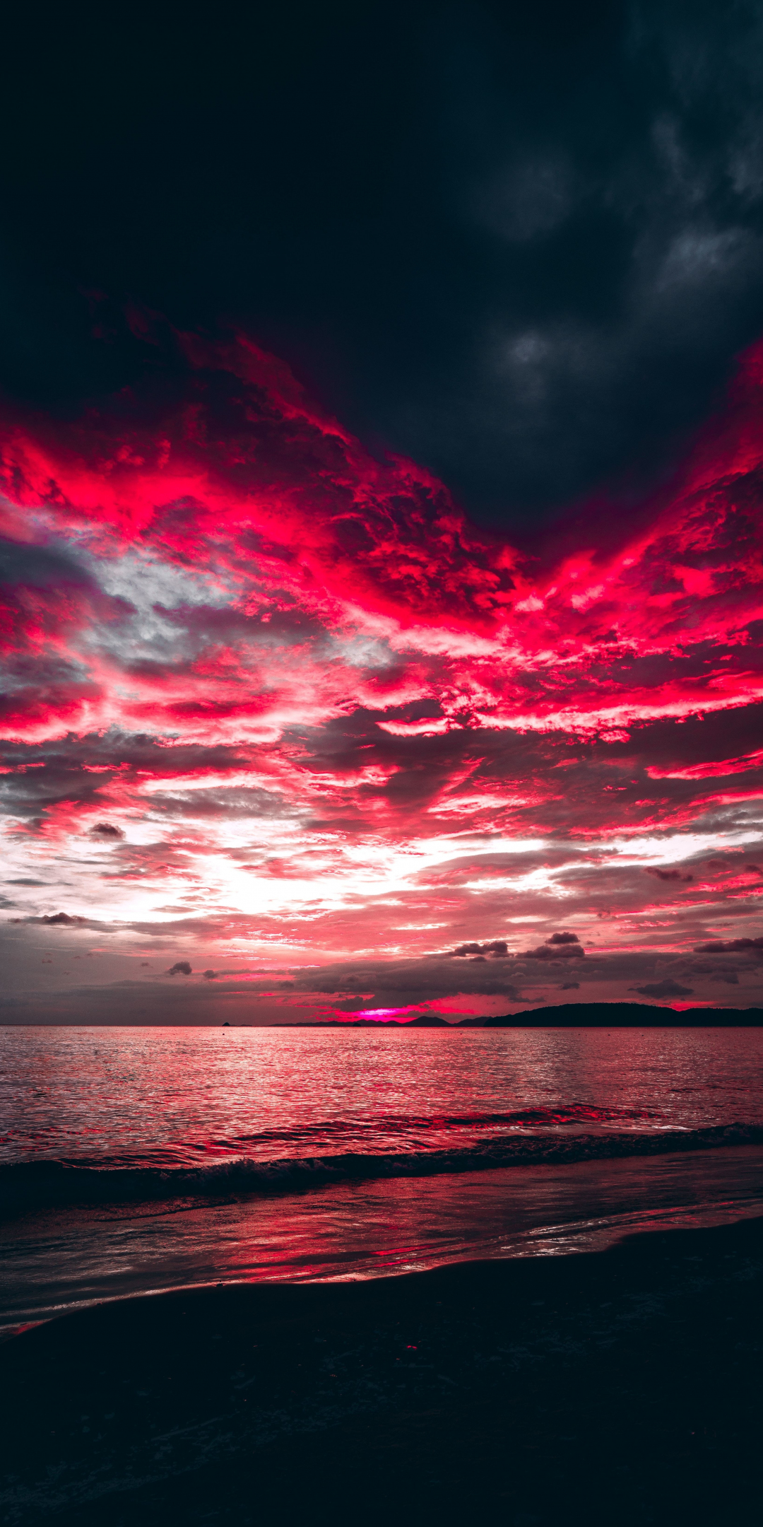 Sea, sunset, red clouds, nature, 1080x2160 wallpaper