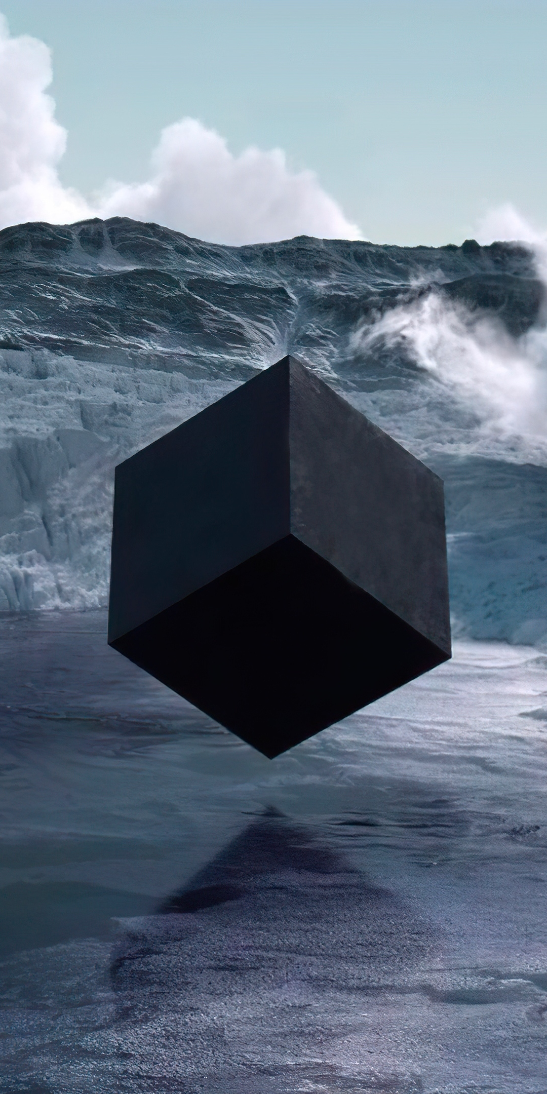 Antarctica glacier, cube shape, black cube, 1080x2160 wallpaper