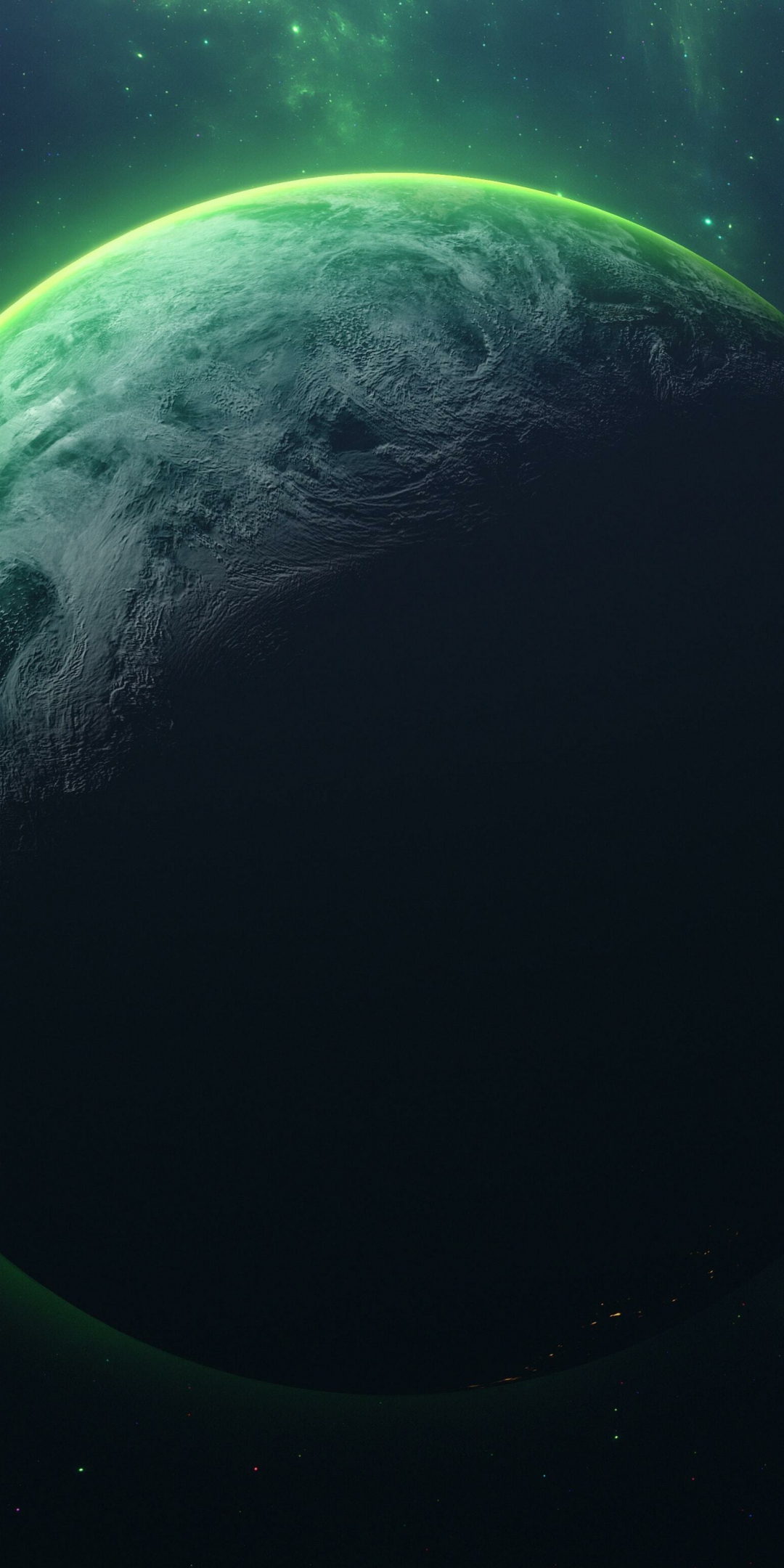 Green planet, green orbit, fantasy, 1080x2160 wallpaper