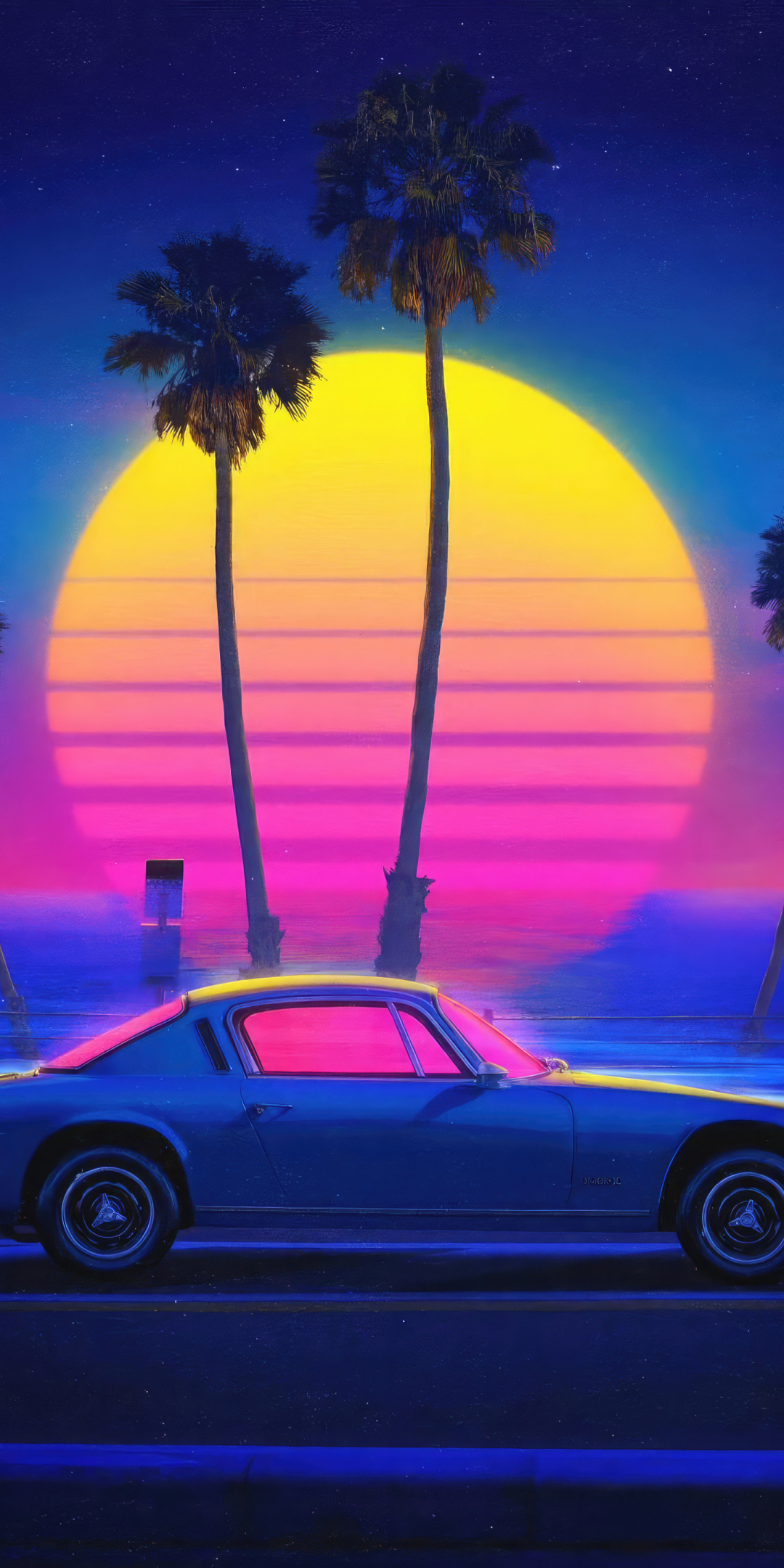 Retrowave, cruising through night, the 80s car, 1080x2160 wallpaper