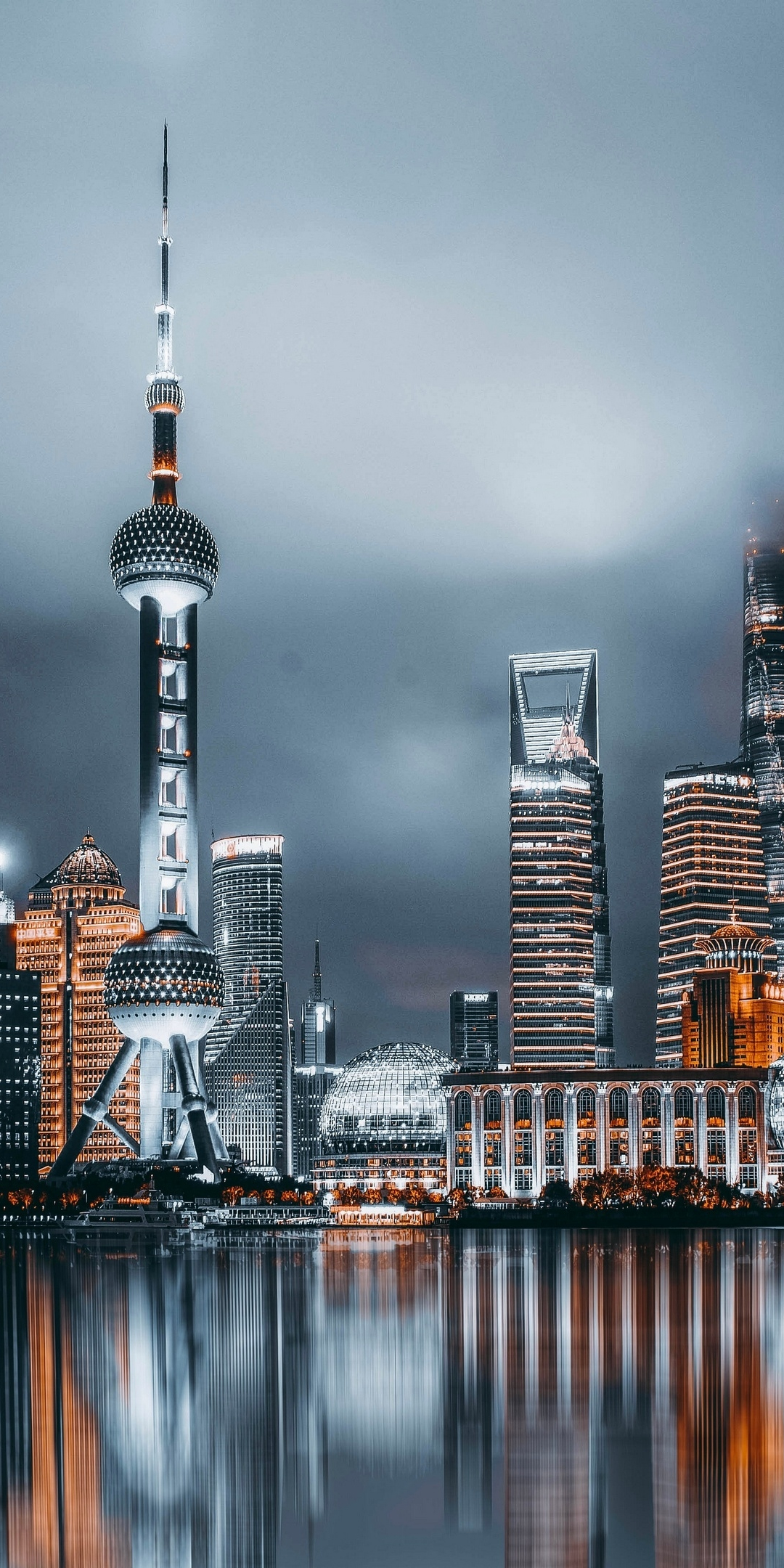 Shanghai, cityscape, night, 1080x2160 wallpaper