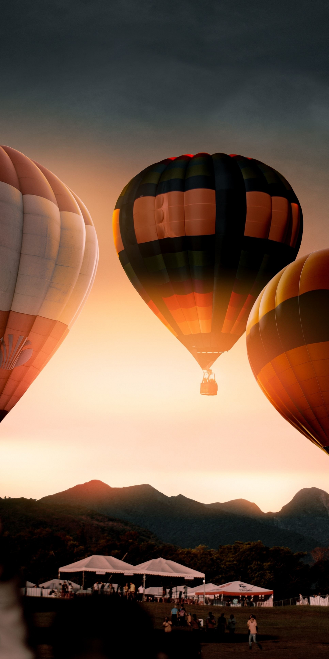 Balloons, hot air balloons, sunset, 1080x2160 wallpaper