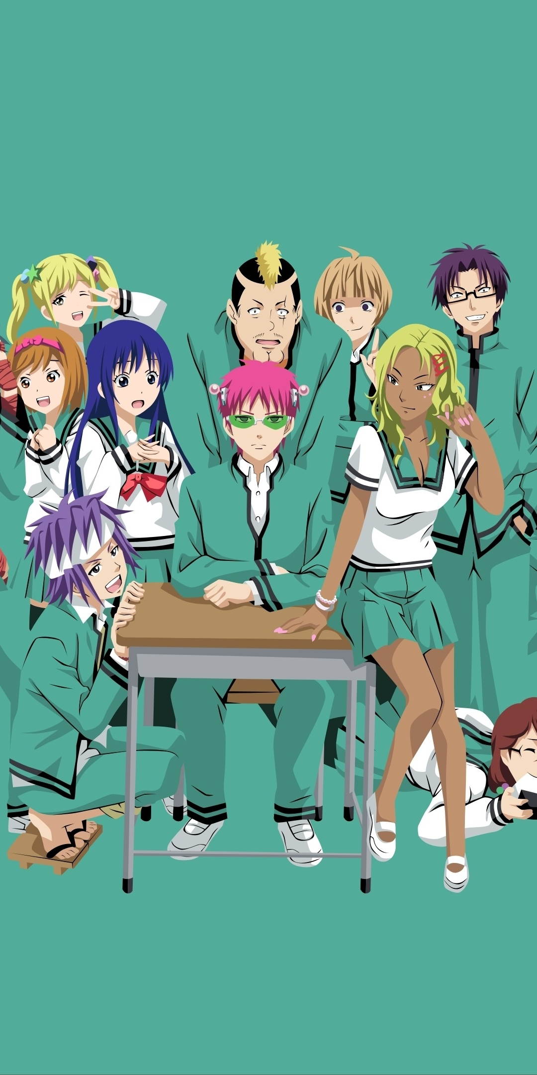 Characters, The Disastrous Life of Saiki K., anime, minimal, 1080x2160 wallpaper