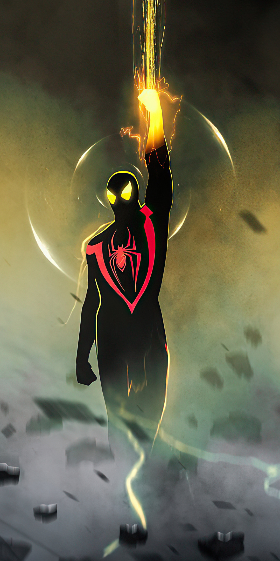 Spider-man, black suit, 2020, artwork, 1080x2160 wallpaper