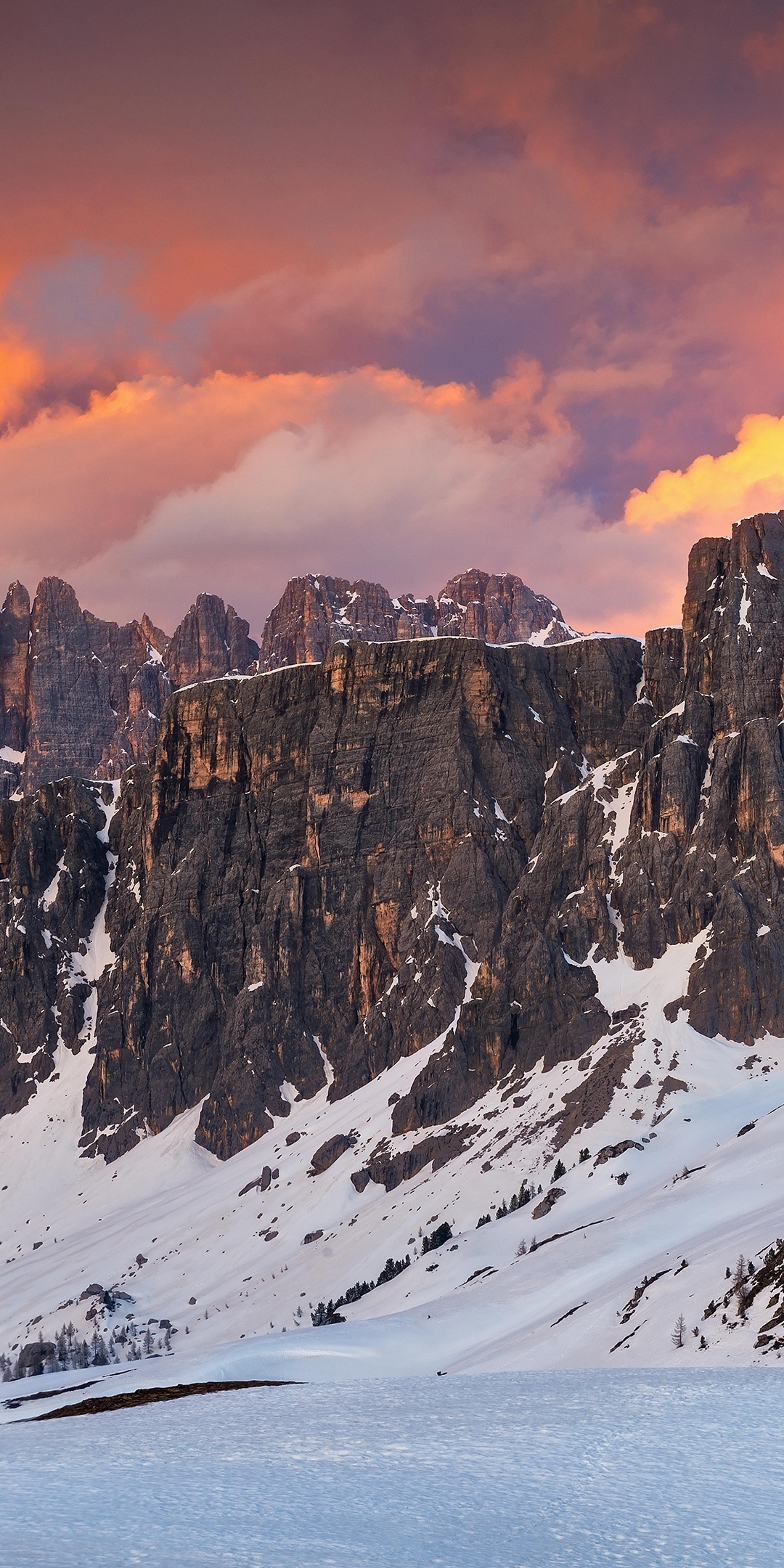 Winter, rocky mountains, sunset, 1080x2160 wallpaper