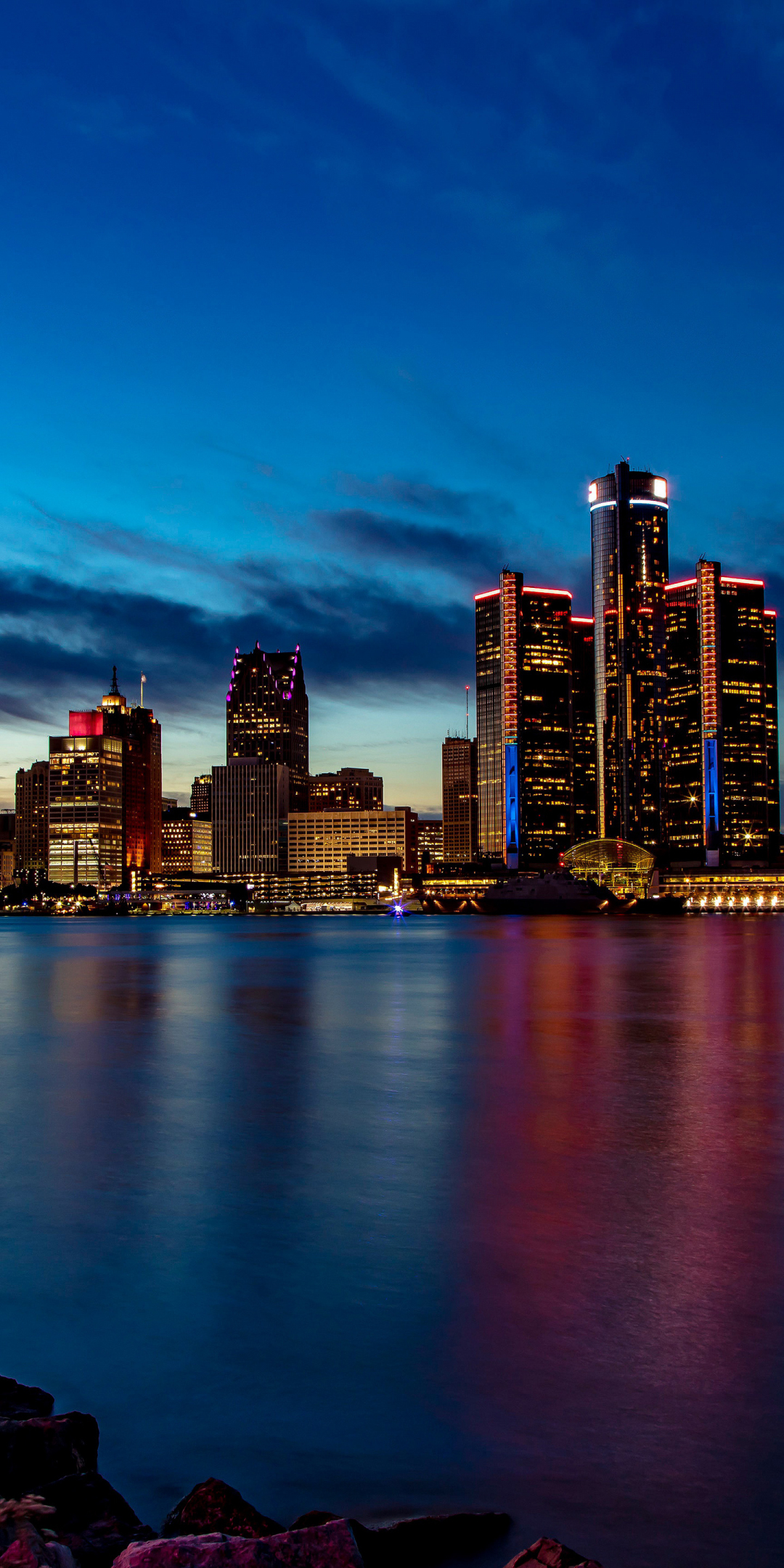 Detroit, city, buildings, cityscape, sunset, 1080x2160 wallpaper