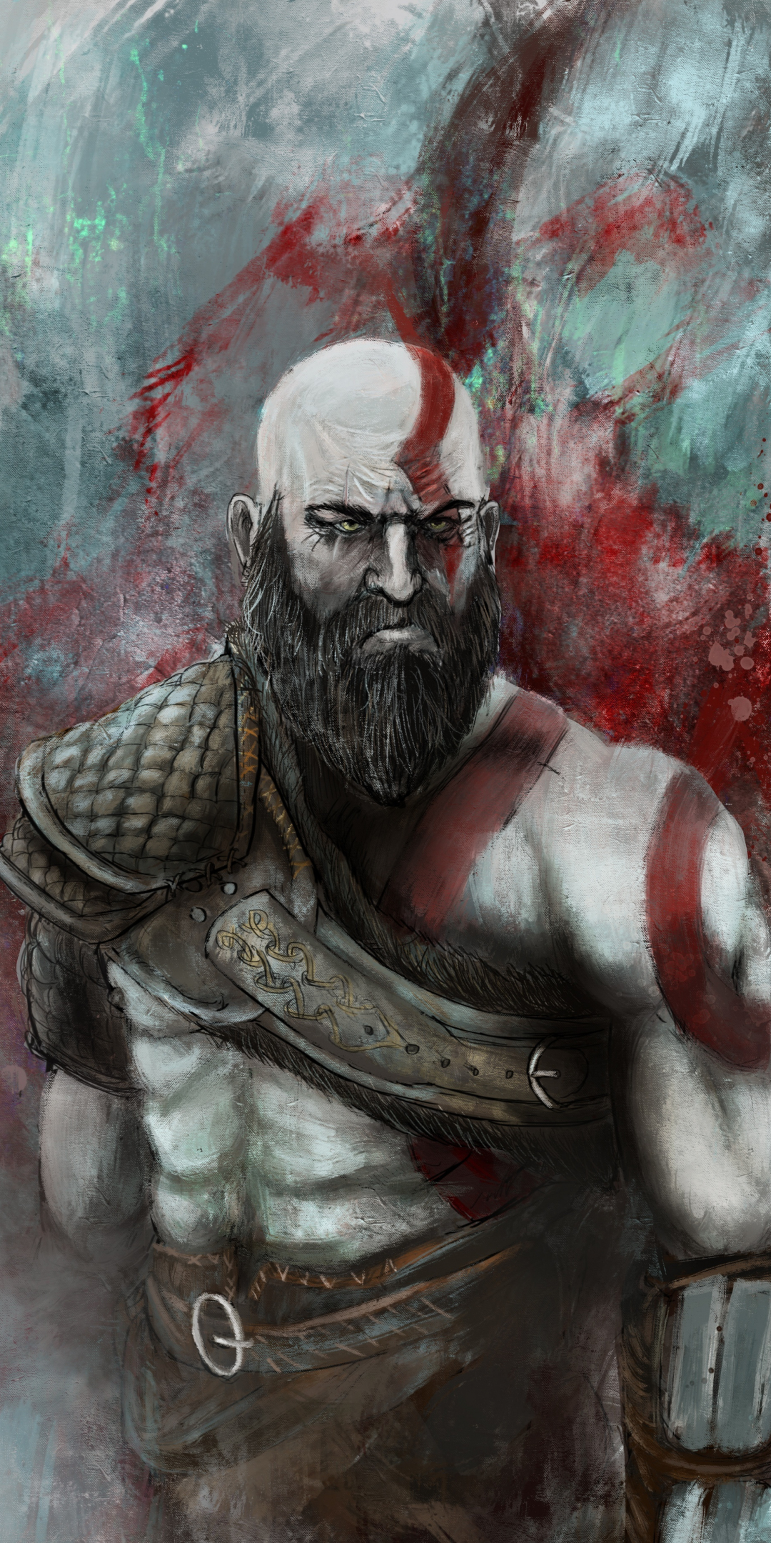 Warrior, kratos, video game, art, 1080x2160 wallpaper