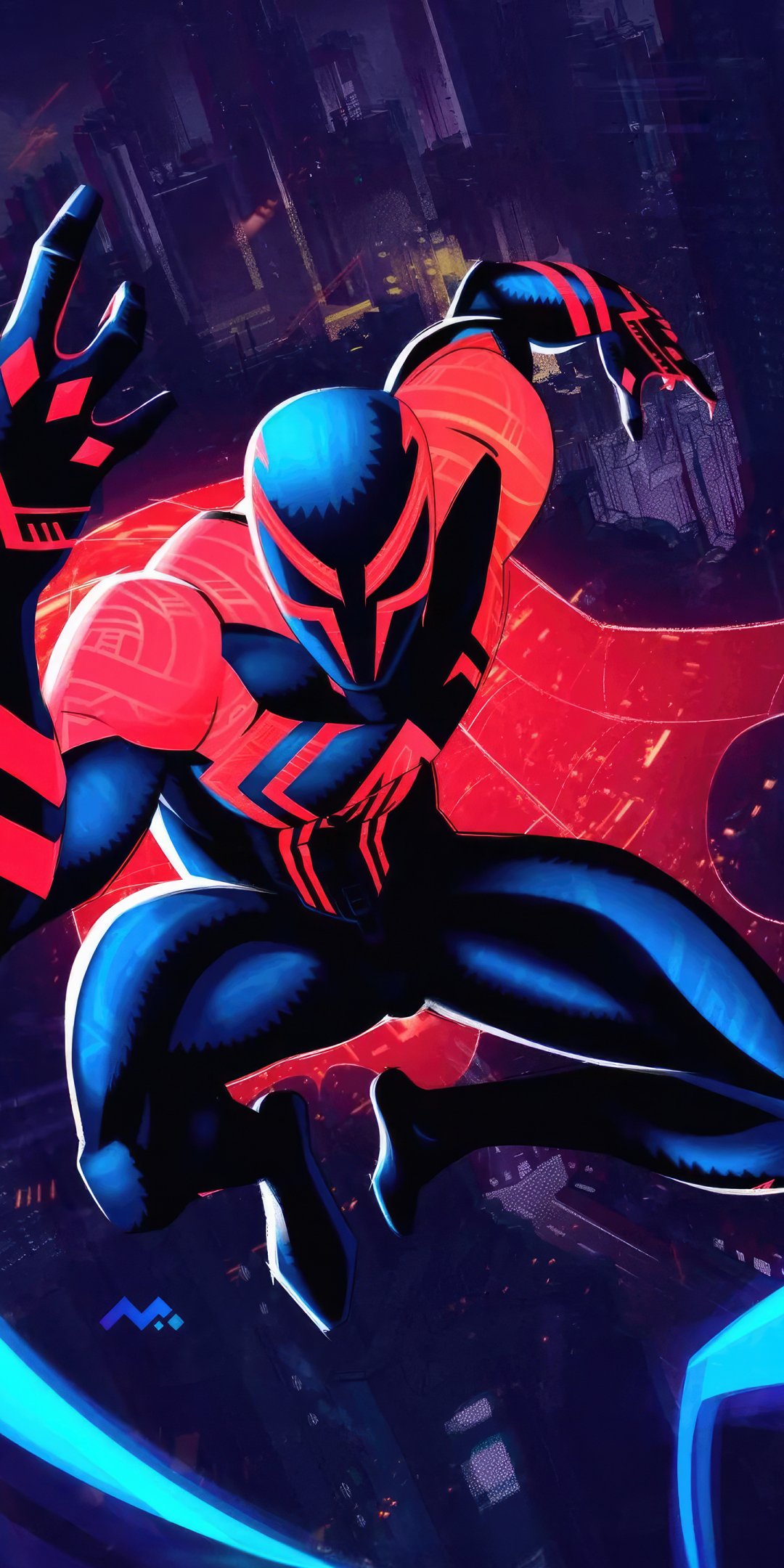 Spiderman 2099, futuristic hero, art, 1080x2160 wallpaper