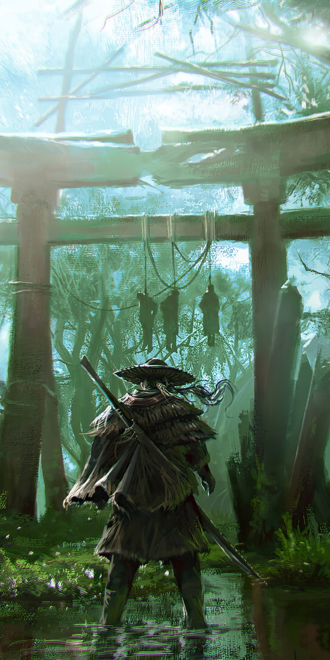 Ghost of Tsushima, ninja at gate, game art, 1080x2160 wallpaper