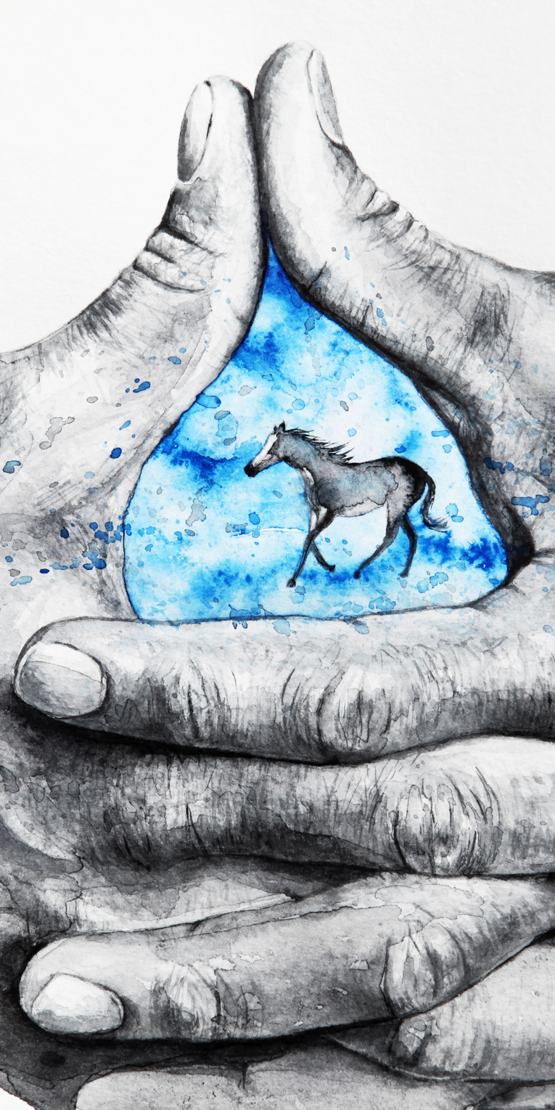Hands, fingers, horse, art, 1080x2160 wallpaper