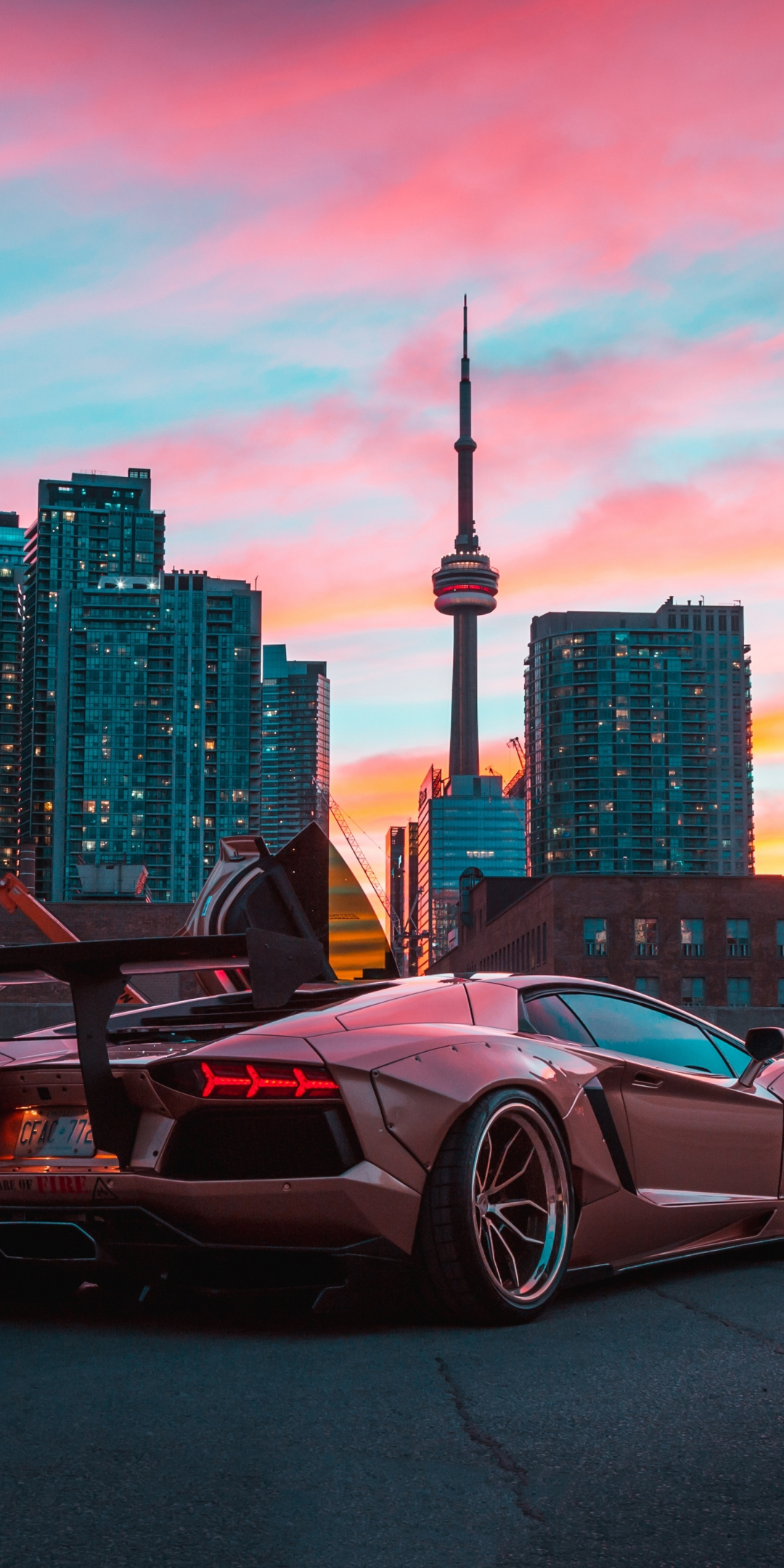 Cityscape, Lamborghini Aventador, sports car, 1080x2160 wallpaper