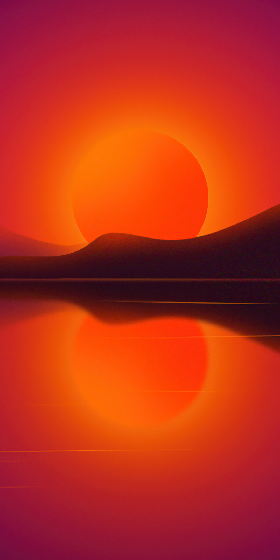 Silhouette, sun, lake, hills, reflections, 1080x2160 wallpaper