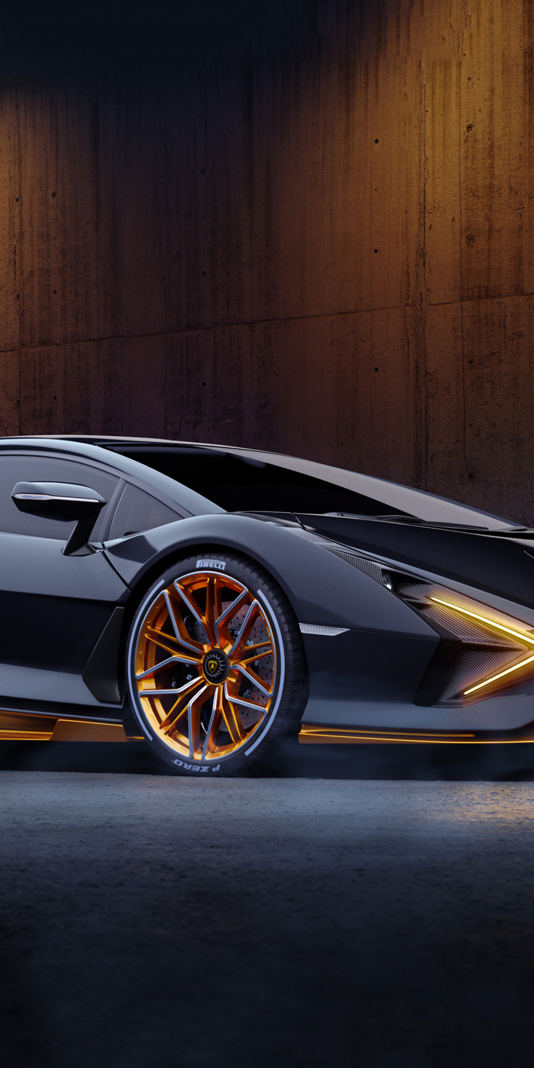 Lamborghini Sián, black and gold color car, 2023, 1080x2160 wallpaper