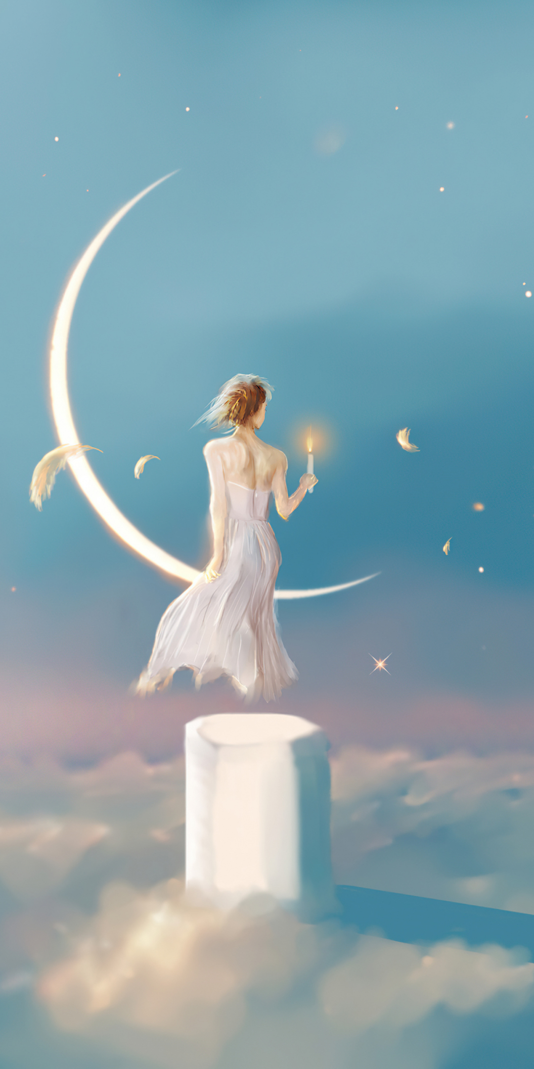 Angel of moon, above the sky, fantasy, 1080x2160 wallpaper