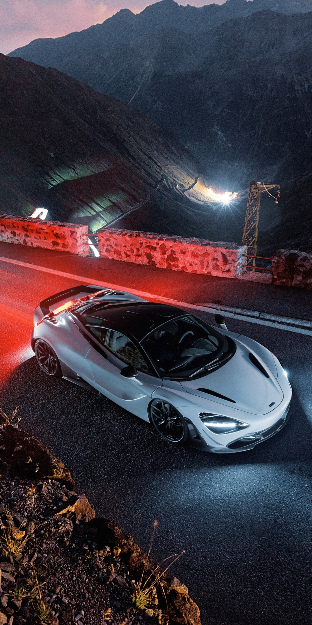 White car, on-road, top view, McLaren 720S, 1080x2160 wallpaper