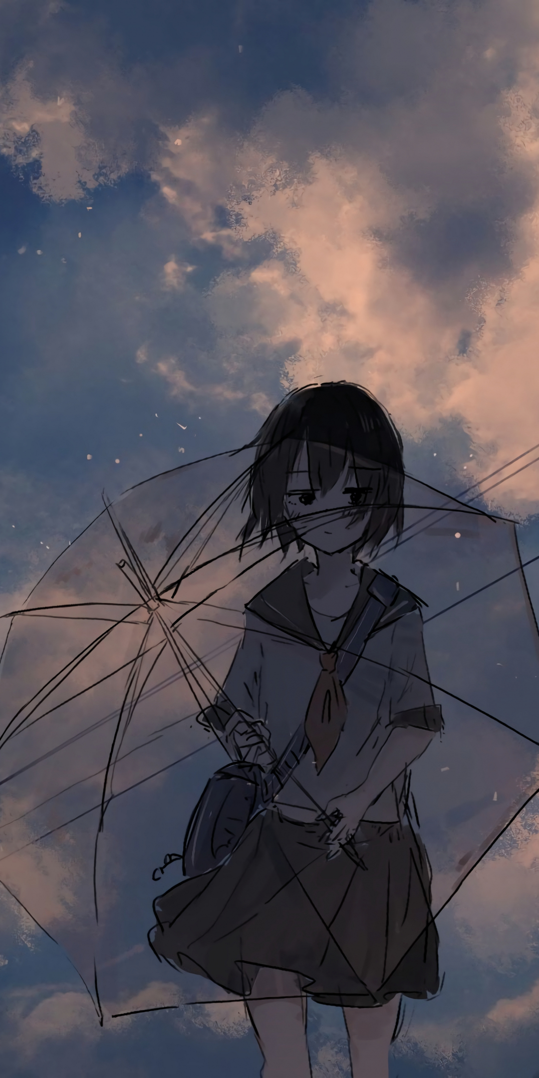 Anime girl and umbrella, art, 1080x2160 wallpaper