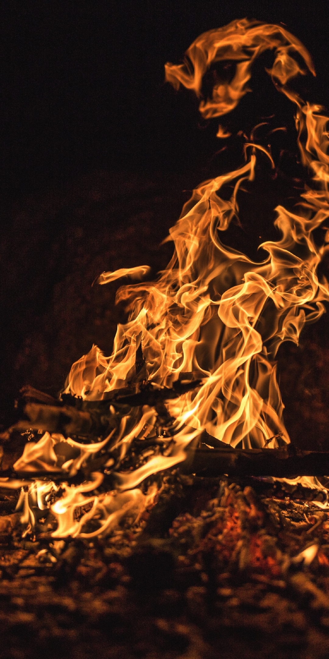 Firewood, night out, dark, fire, 1080x2160 wallpaper