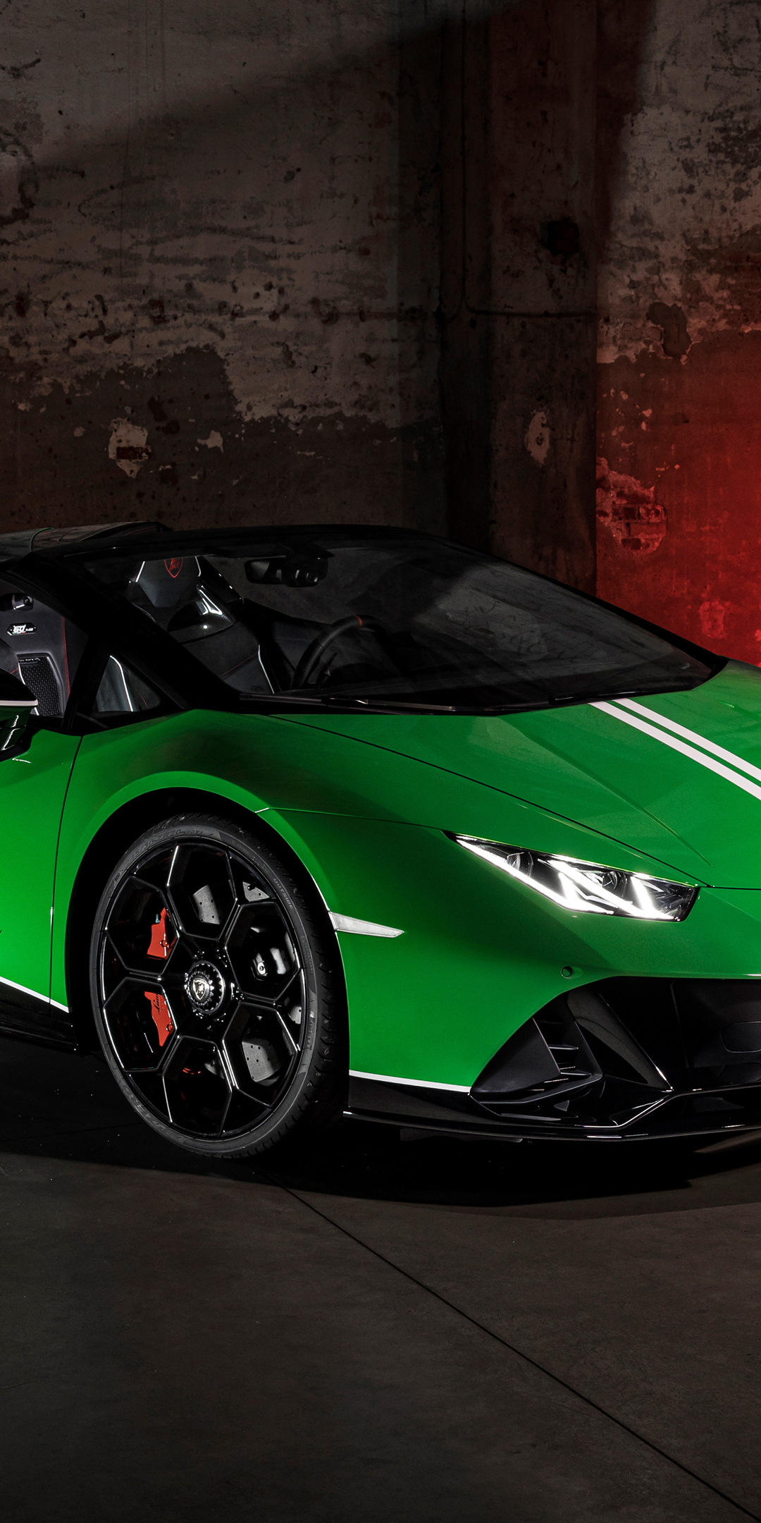 Lamborghini Huracan EVO spyder, convertible car, green, 1080x2160 wallpaper
