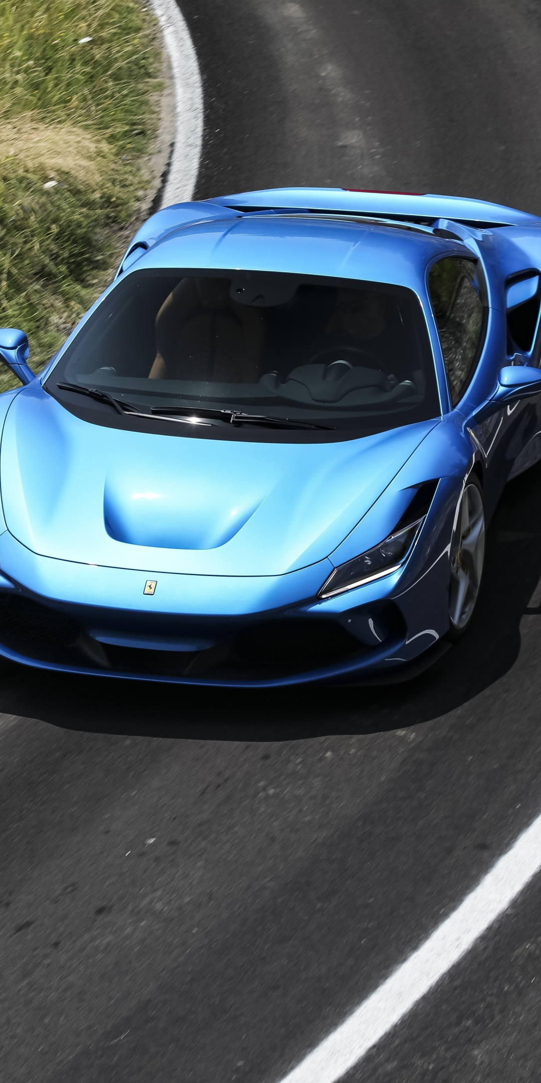 On-road, blue Ferrari F8 Tributo, 1080x2160 wallpaper