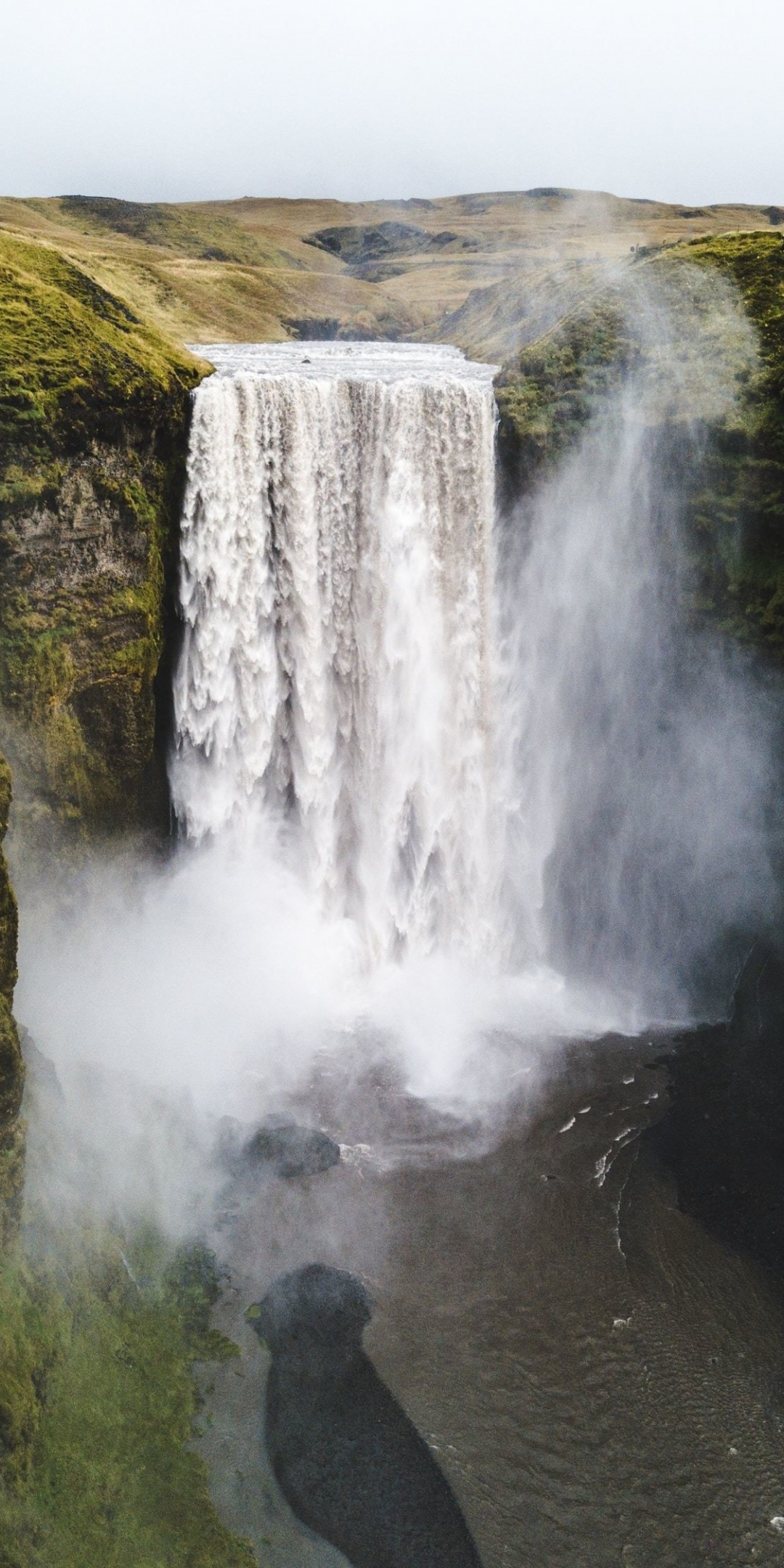 Nature, waterfall, greenfield, Skogafoss, 1080x2160 wallpaper