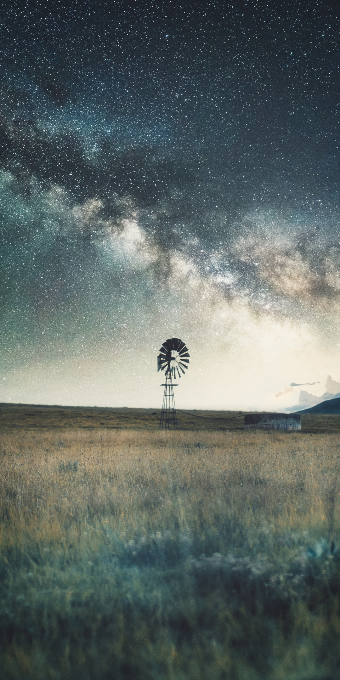 Landscape, night, windmill, 1080x2160 wallpaper