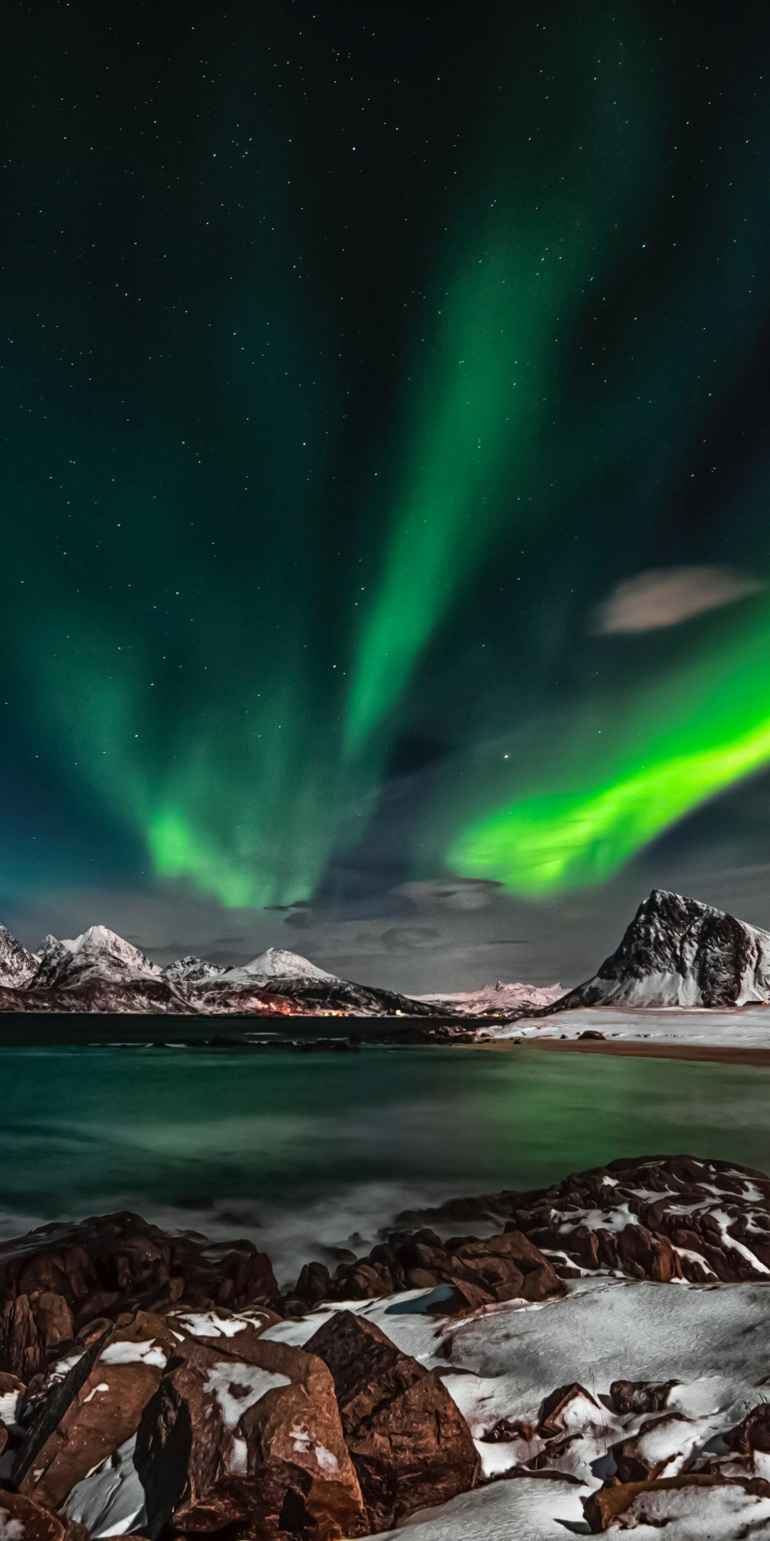 Arctic, mountains, nature, Aurora Borealis, 1080x2160 wallpaper