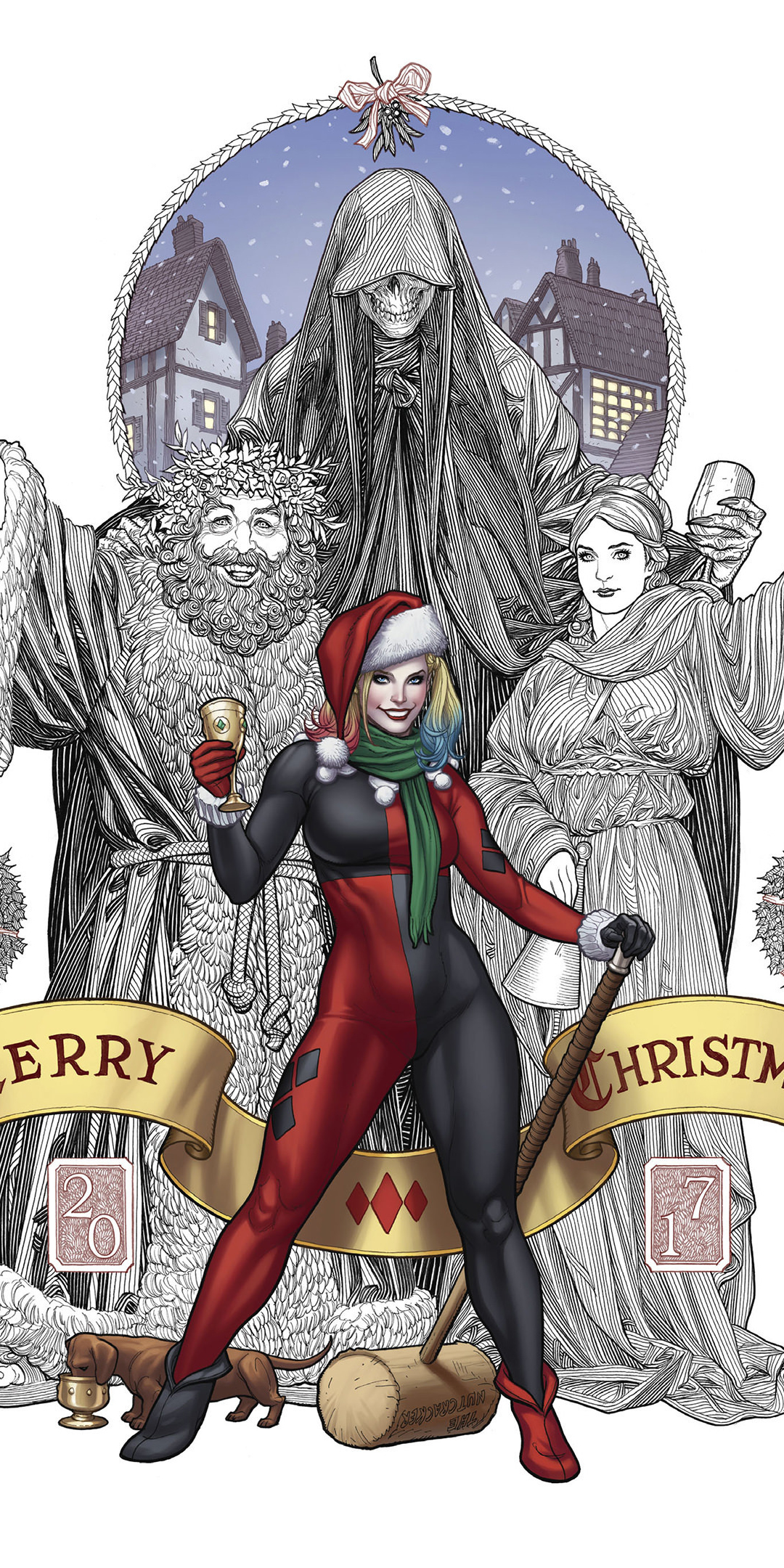 Dc comics, Harley Quinn, Christmas, villain, 1080x2160 wallpaper