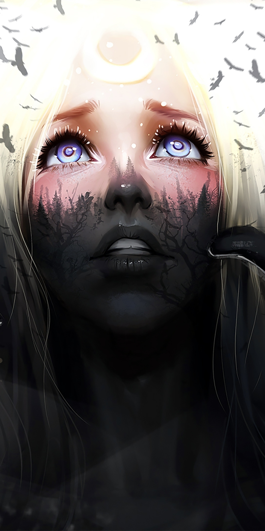 Horror and scary girl, parted art, 1080x2160 wallpaper