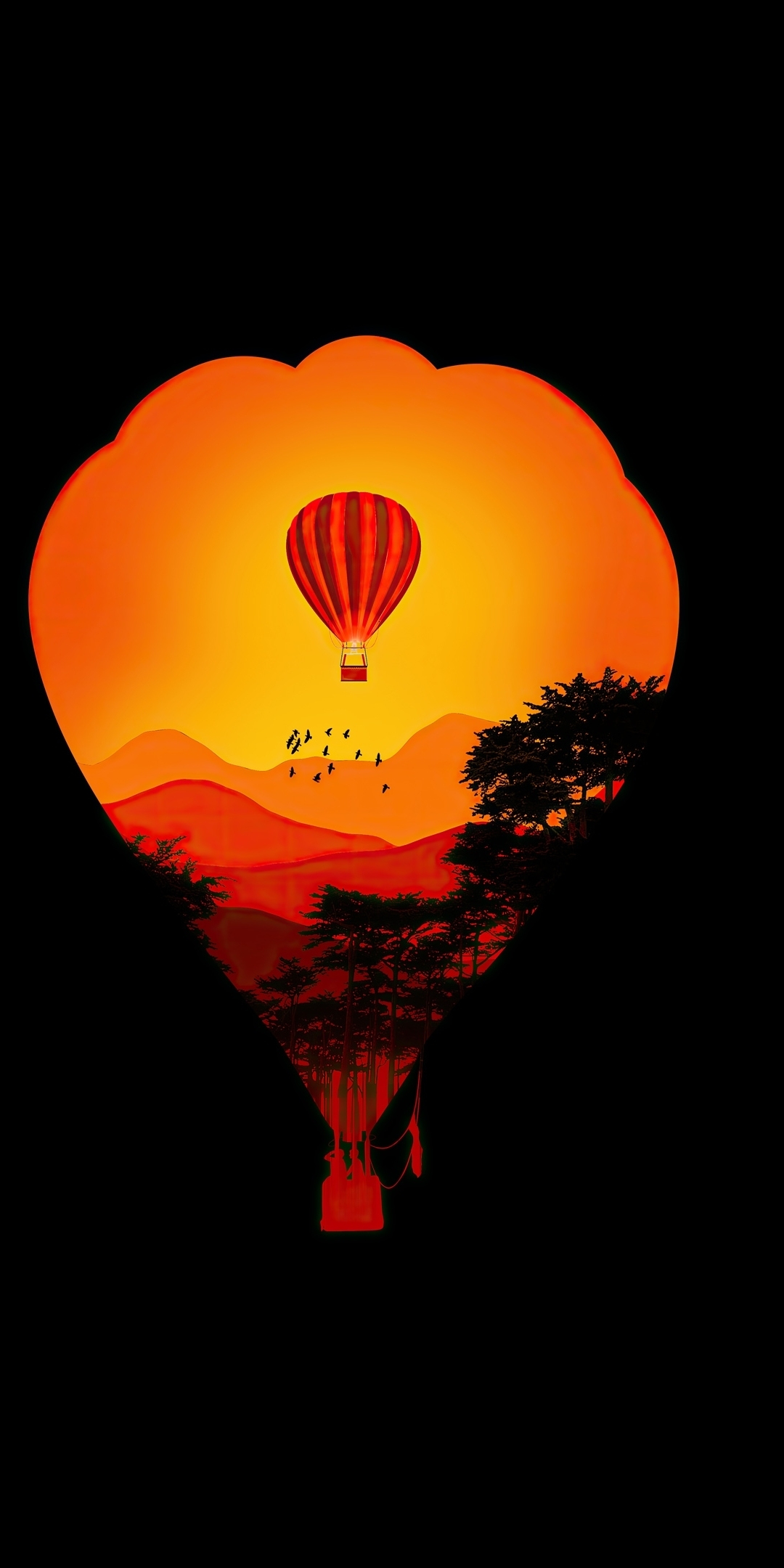 Download wallpaper 1080x2160 air balloon, minimal, sunset, dark, art, honor  7x, honor 9 lite, honor view 10, 1080x2160 hd background, 25910
