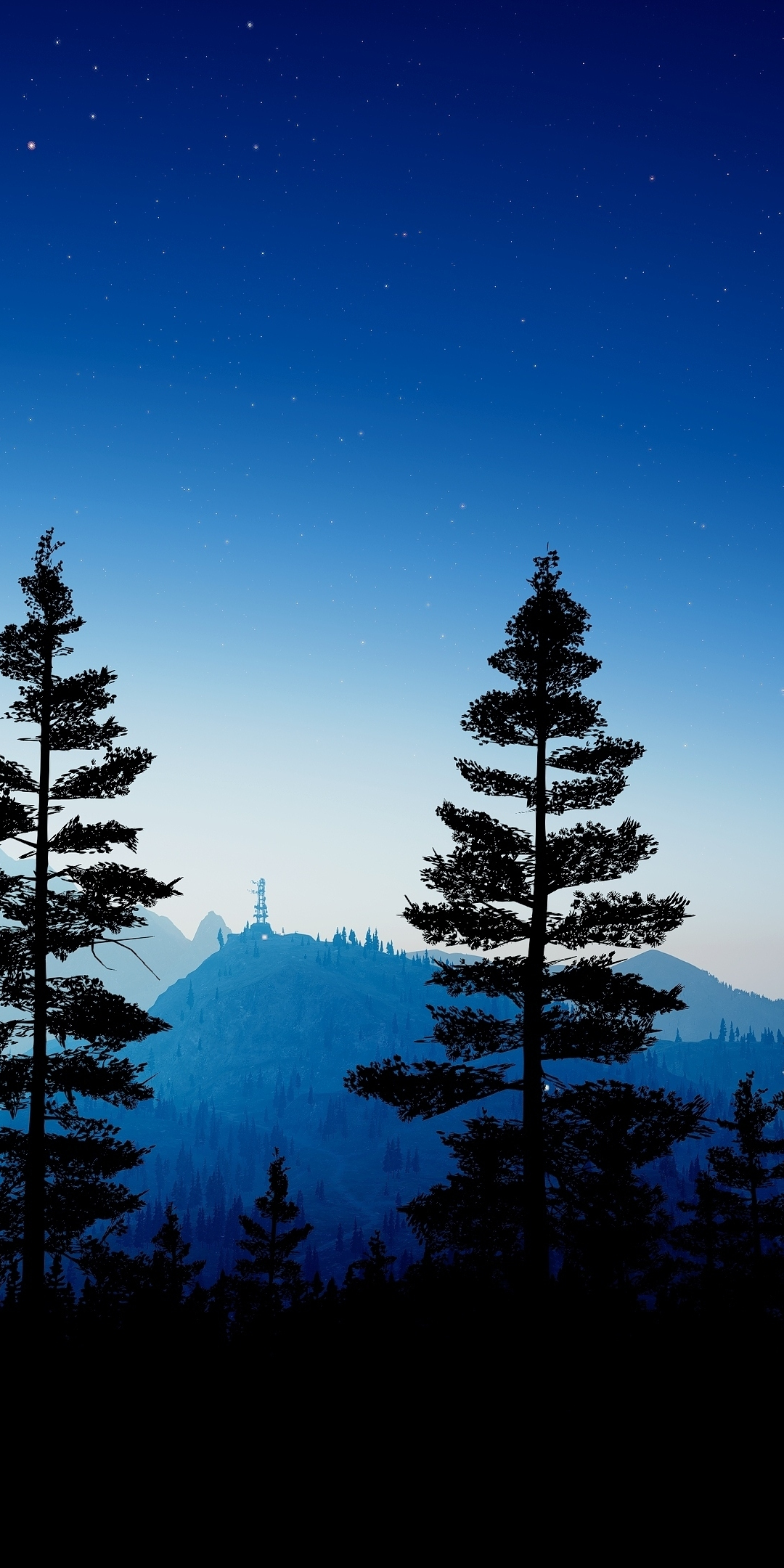 Night, trees and mountains, horizon, Far Cry, video game, 1080x2160 wallpaper