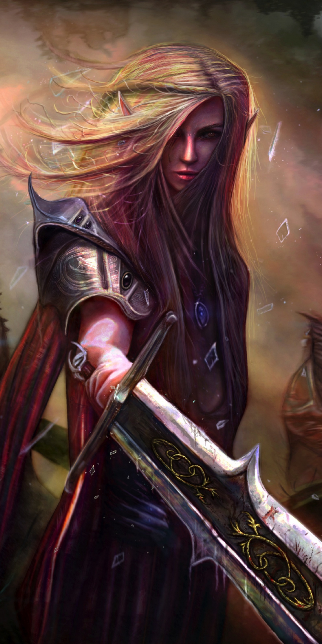 Woman warrior, fantasy, sword, art, 1080x2160 wallpaper