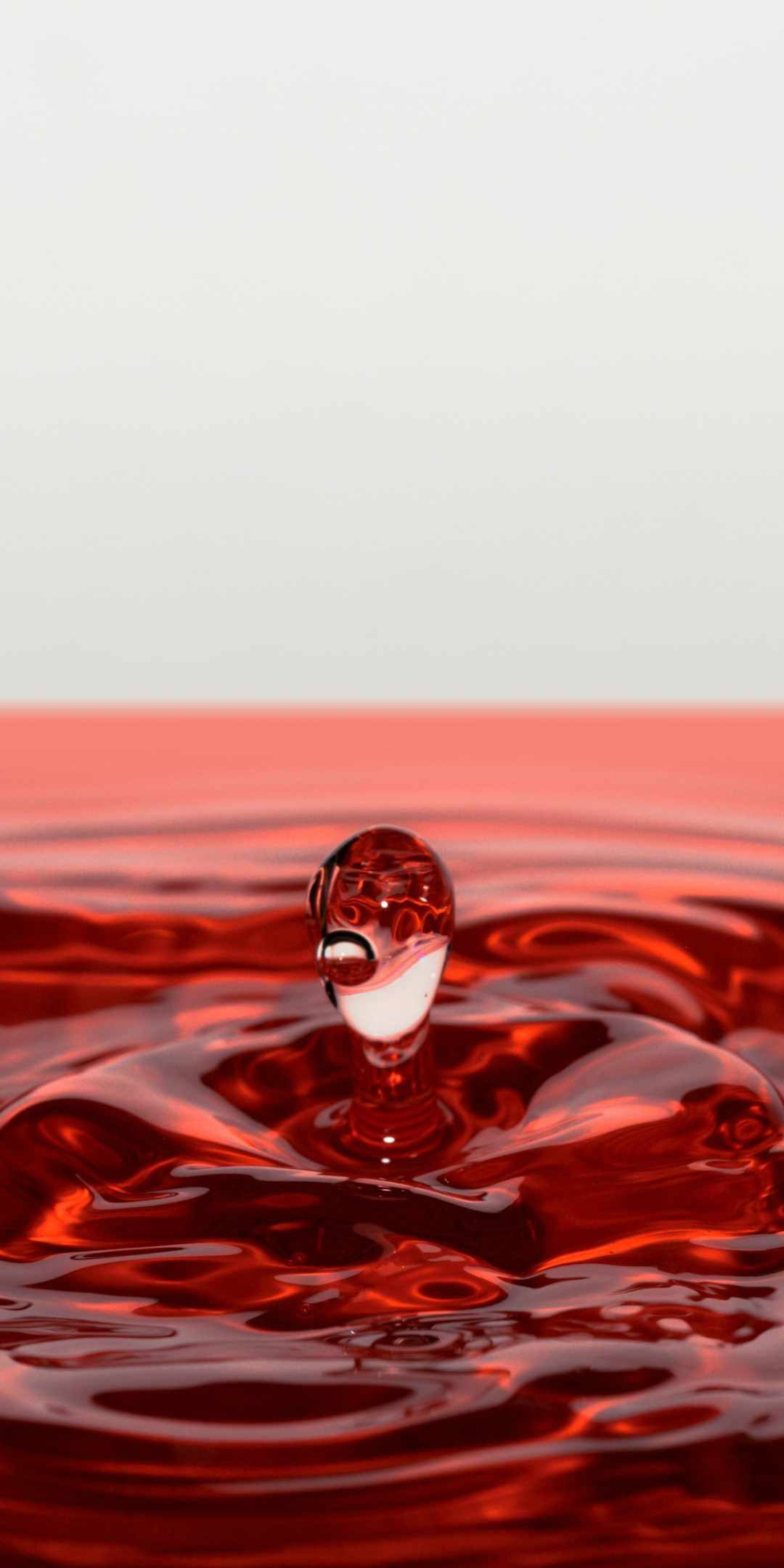 Red drop, ripple, splash, macro, 1080x2160 wallpaper