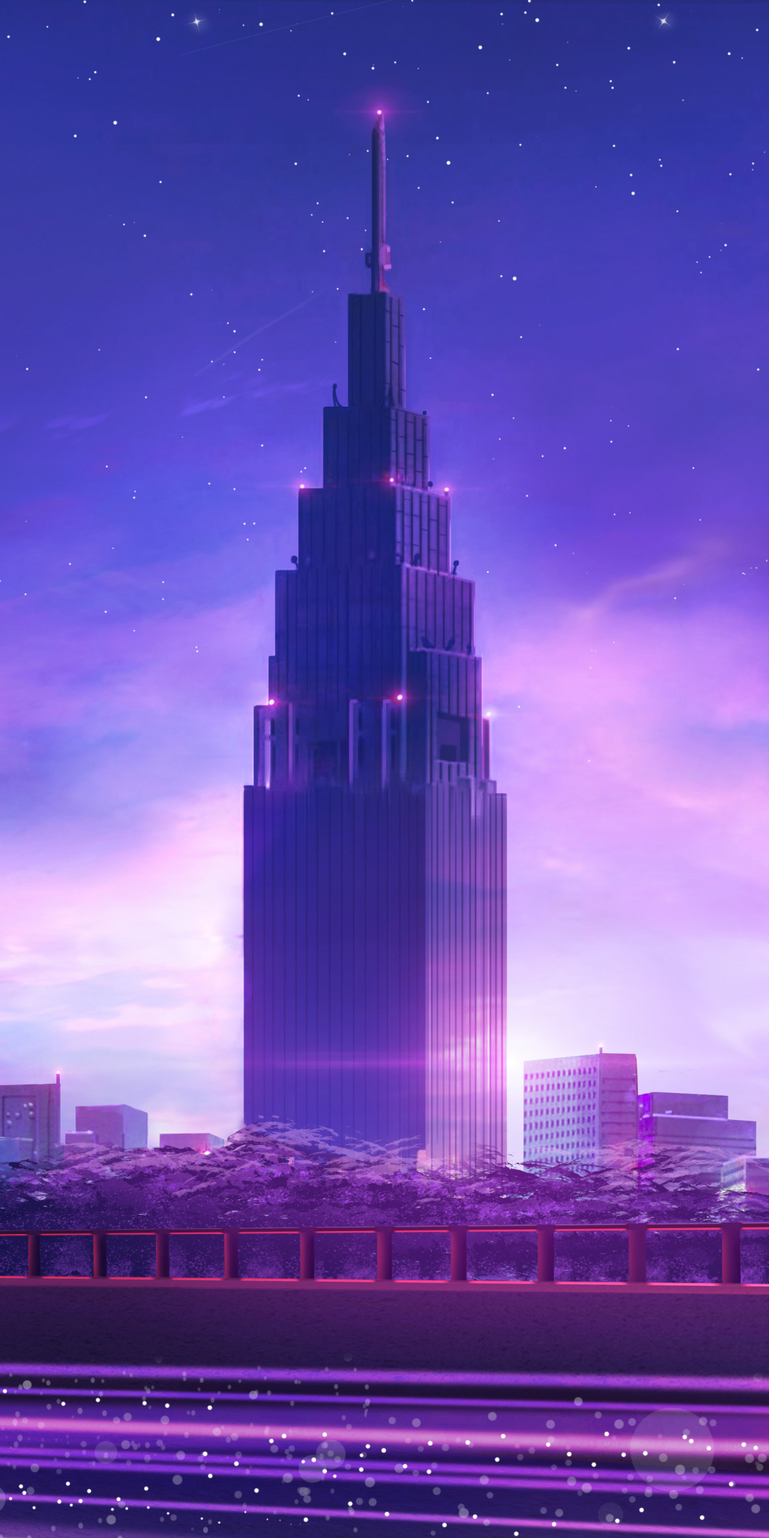 Tower, fantasy, cityscape, digital art, 1080x2160 wallpaper
