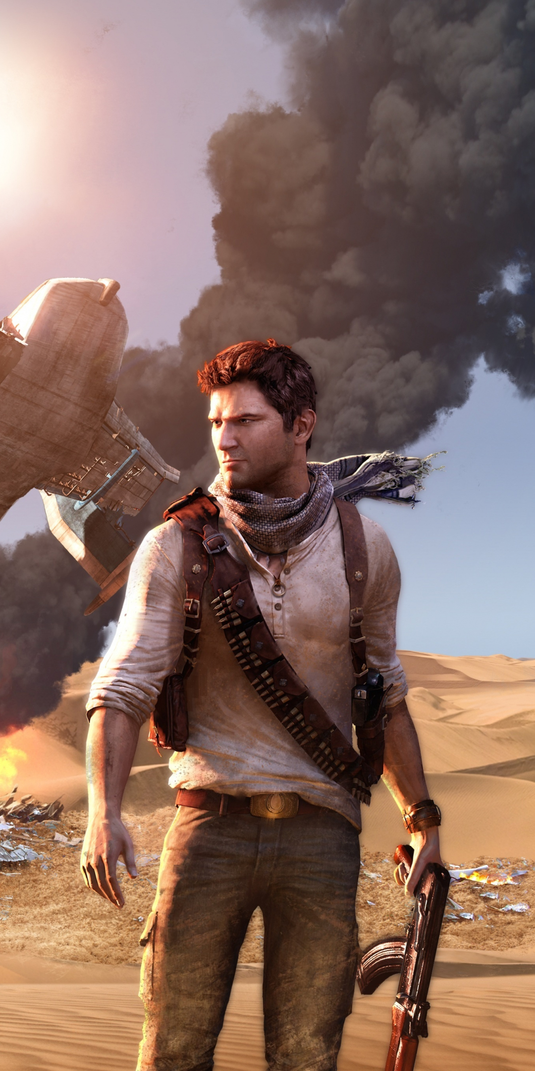 Uncharted, main in desert, video game, PS4, 1080x2160 wallpaper