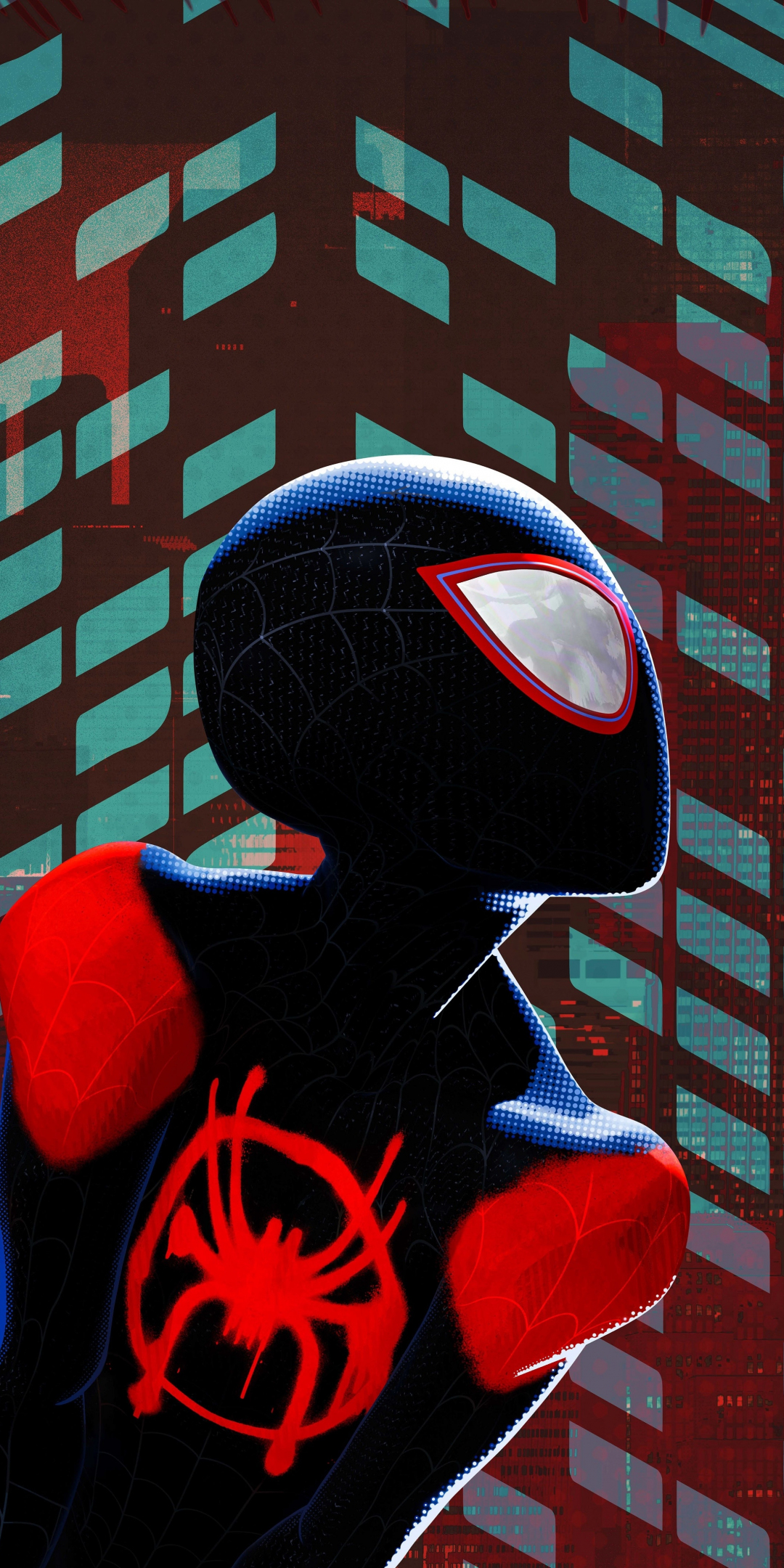 Miles Morales, black suit, Spider-Man: Into the Spider-Verse, 1080x2160 wallpaper