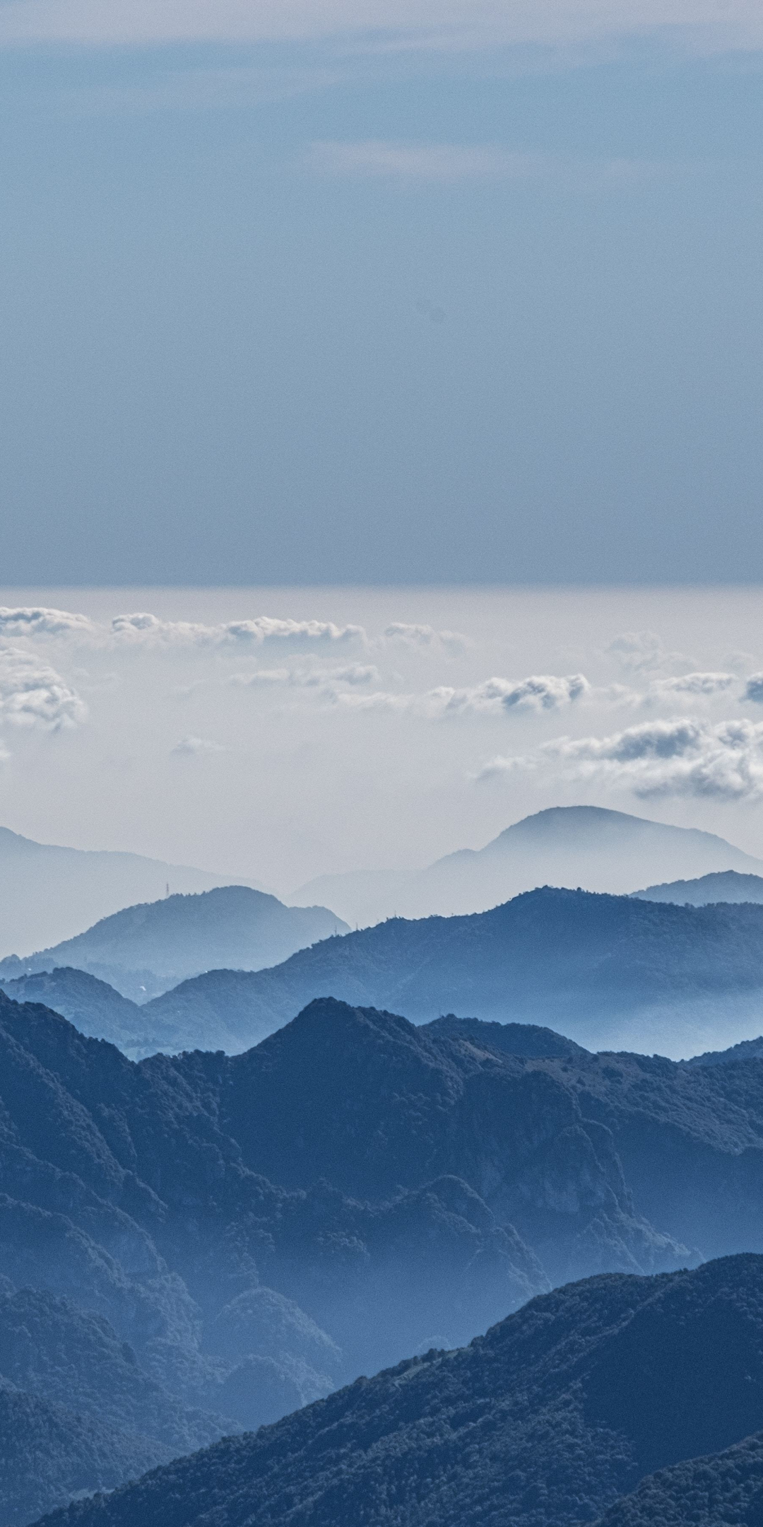 All over clouds, mountains' peak, horizon, 1080x2160 wallpaper