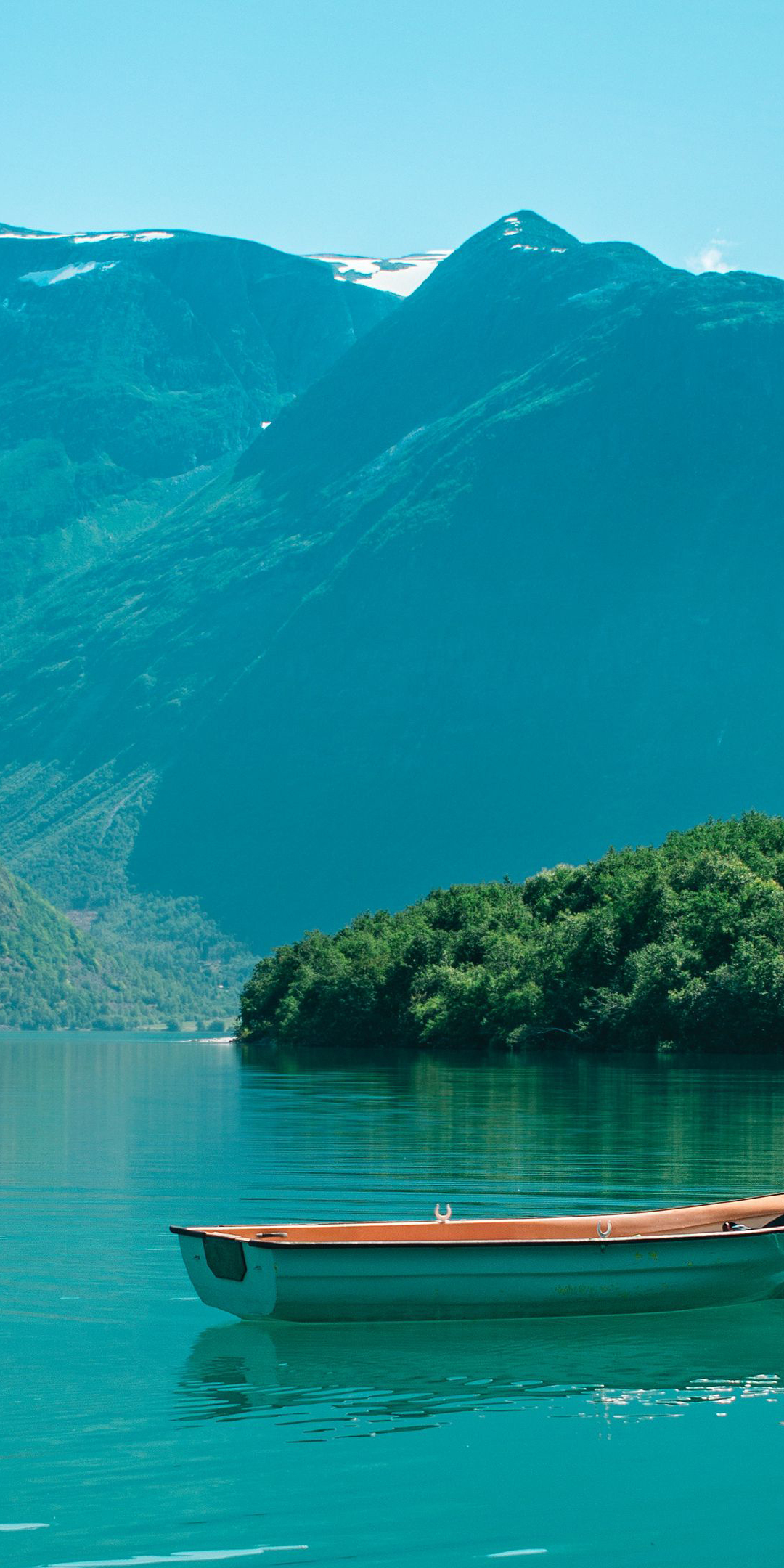 Lake, boat, mountains, holiday, 1080x2160 wallpaper